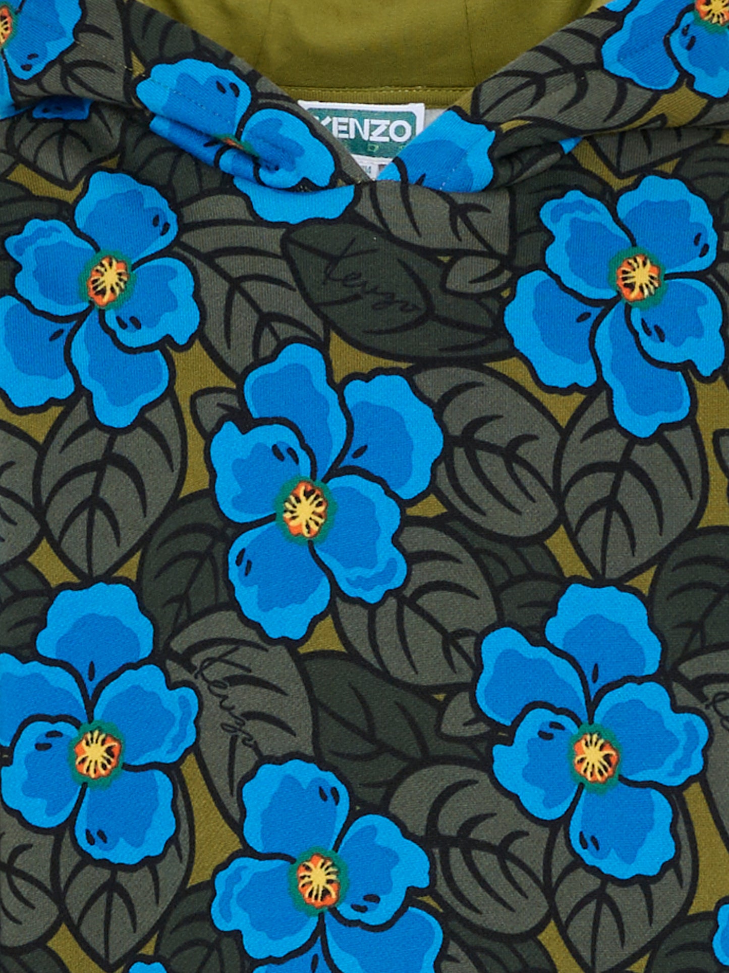 Felpa verde per bambina con papaveri blu,Kenzo Kids,K61433 845