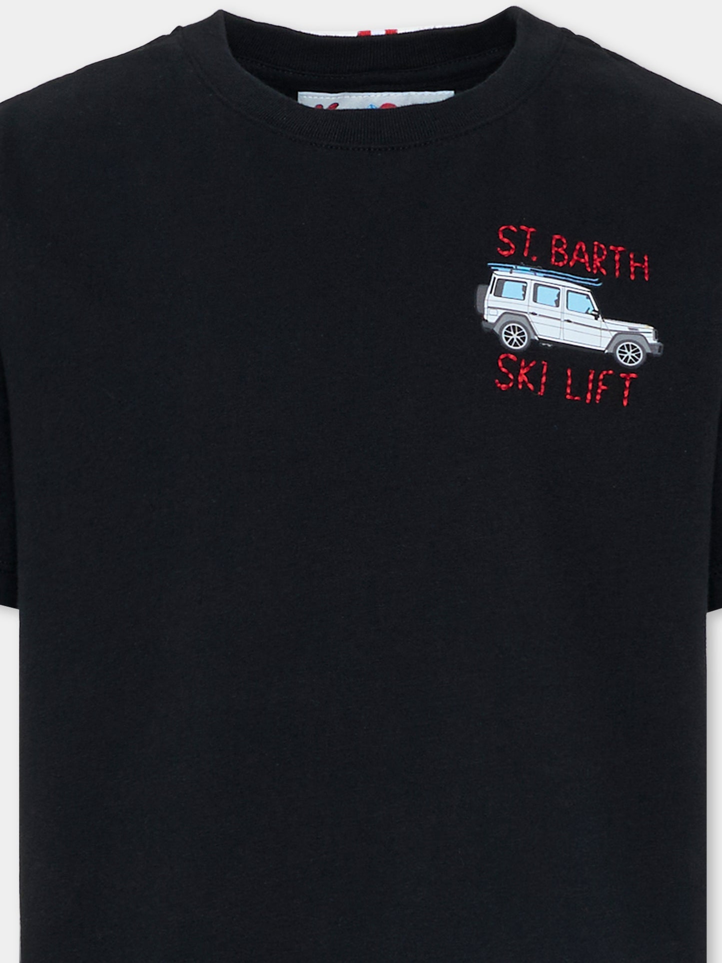T-shirt nera per bambino con stampa automobile,Mc2 Saint Barth,CAM0002 01028I