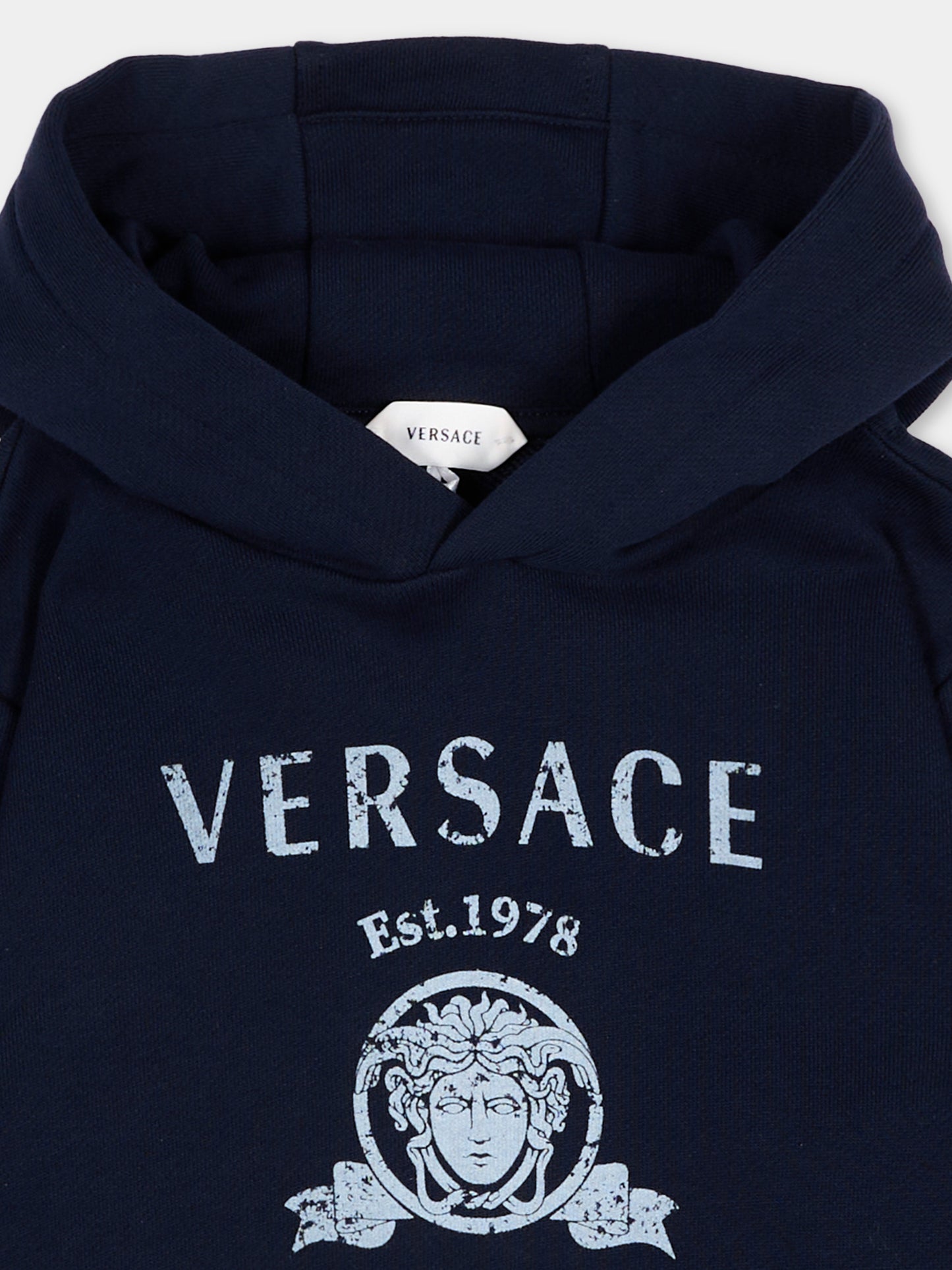 Felpa blu Felpa con cappuccio blu per neonati per Neonati logo frontale,Versace,1025252 1A18126 2U4K0