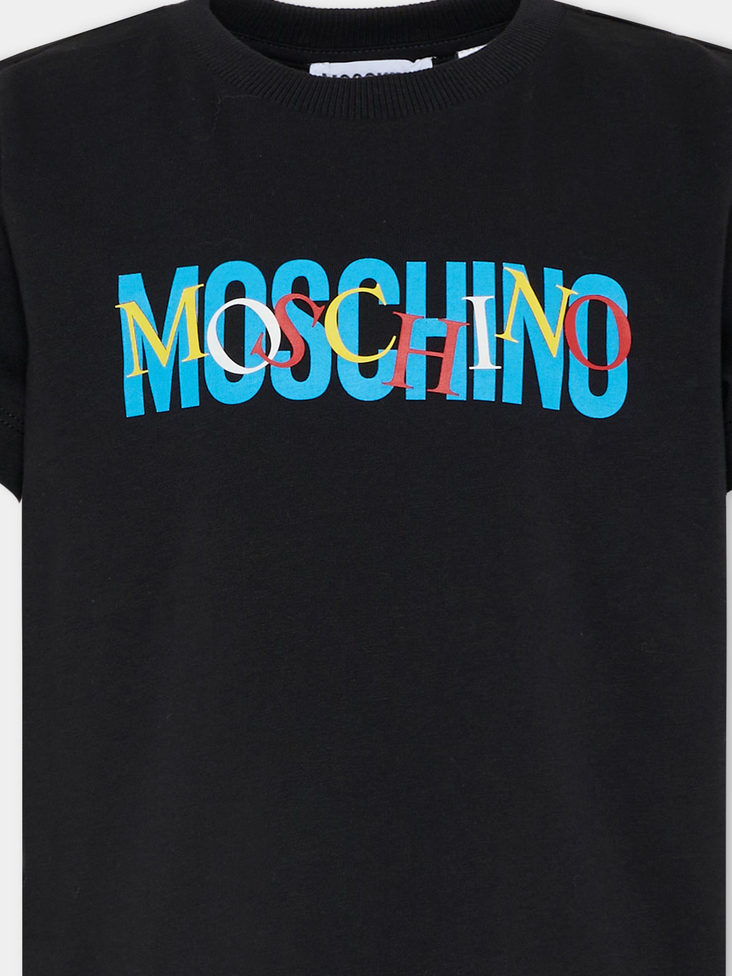 T-shirt nera per bambini con logo,Moschino Kids,HUM05I LAA10 60100