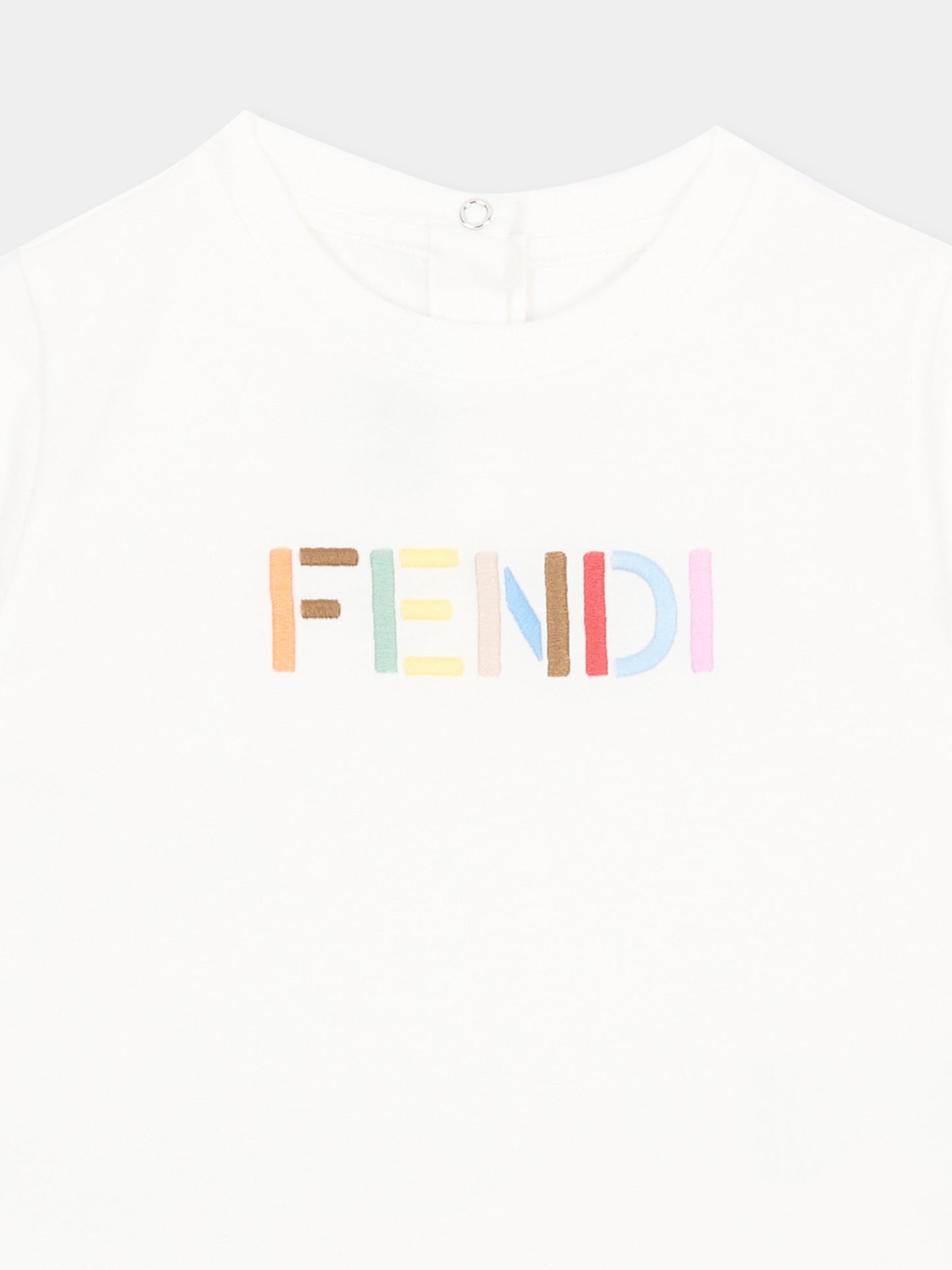 T-shirt bianca per neonati con logo,Fendi Kids,BUI119 AY8D F0TU9
