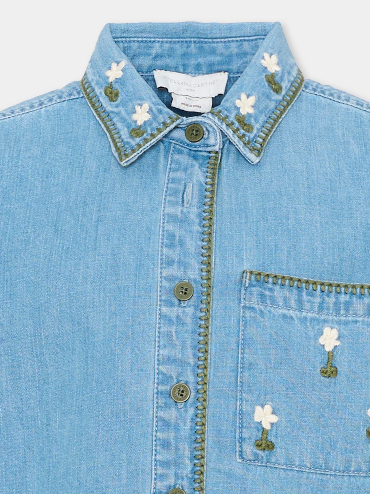 Camicia a manica lunga denim per bambina ricamata,Stella Mccartney Kids,TZ5A10 Z0522 606