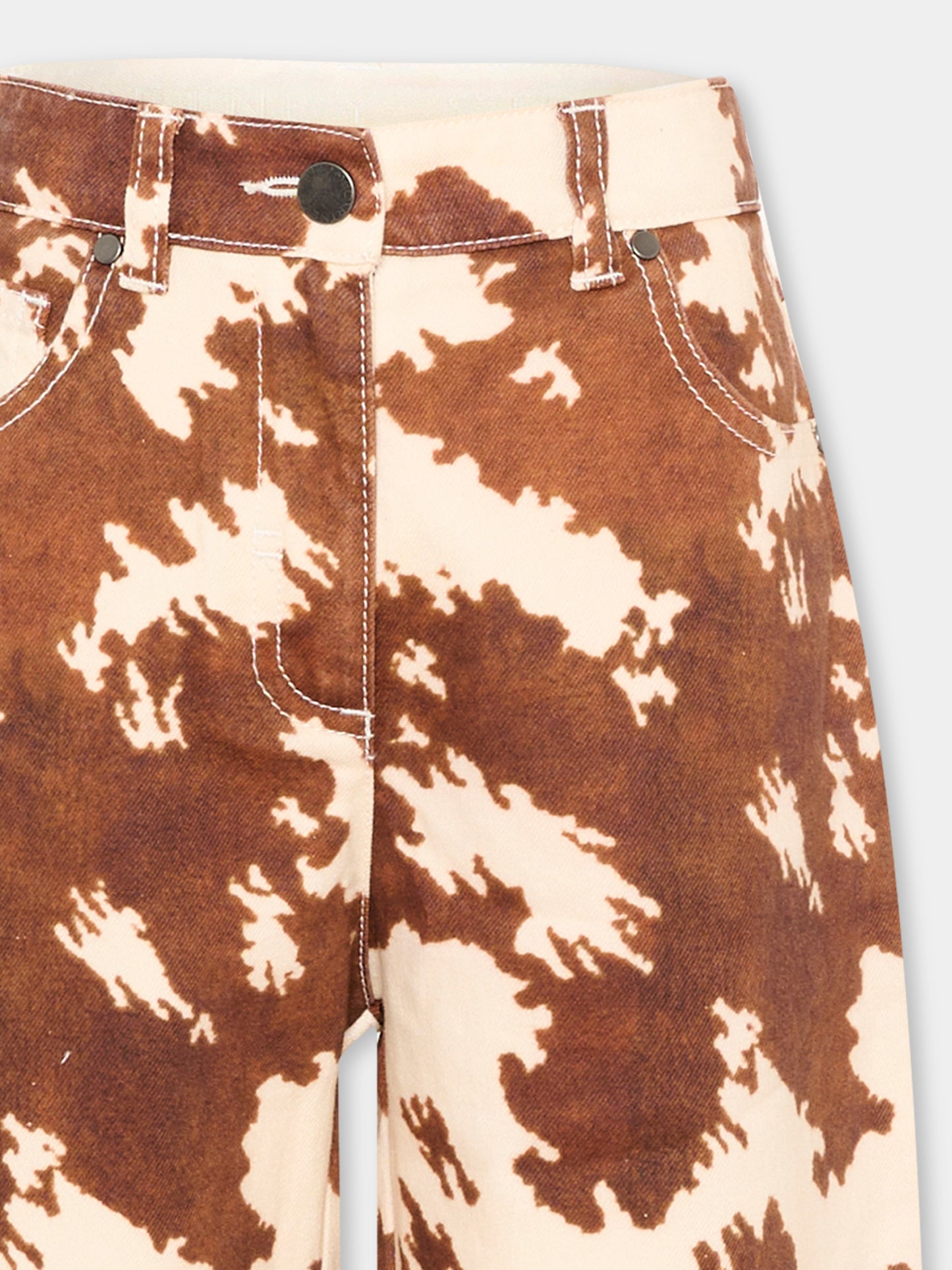 Jeans marrone per bambina stampa mucca,Stella Mccartney Kids,TZ6C20 Z3899 189MA