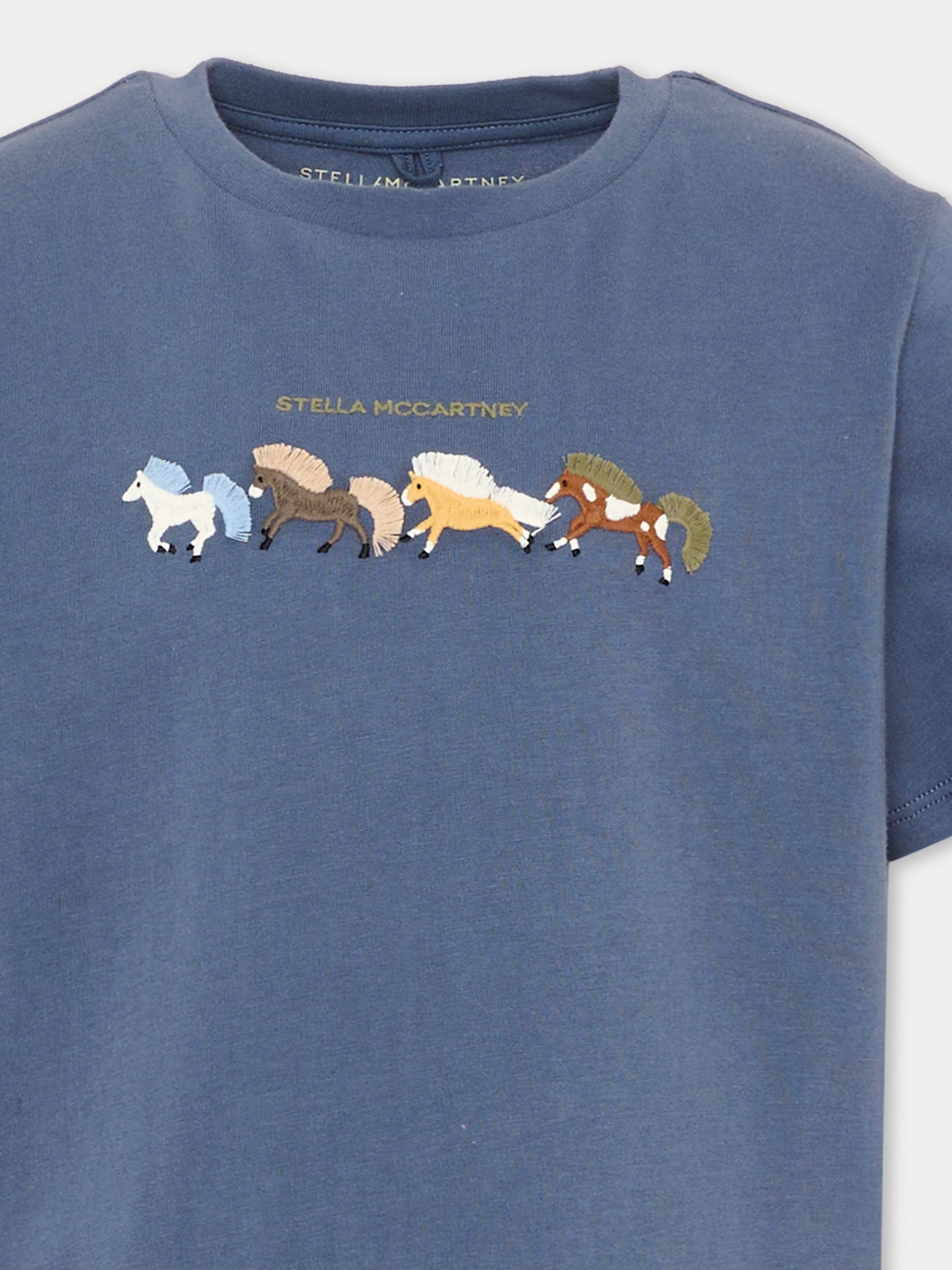 T-shirt blu per bambino con cavalli,Stella Mccartney Kids,TZ8P81 Z3772 657