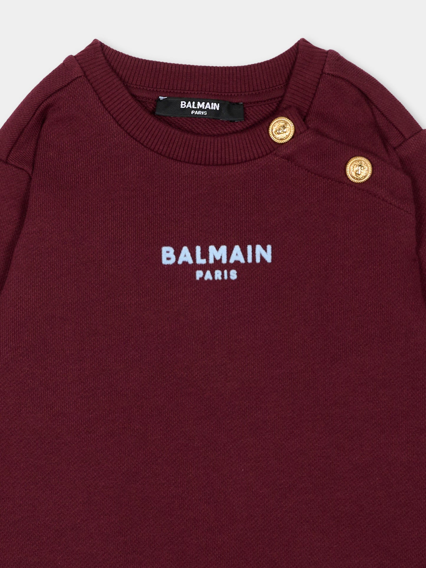 Felpa bordeaux per neonati con logo,Balmain Kids,BZ4340 Z3183 530OR