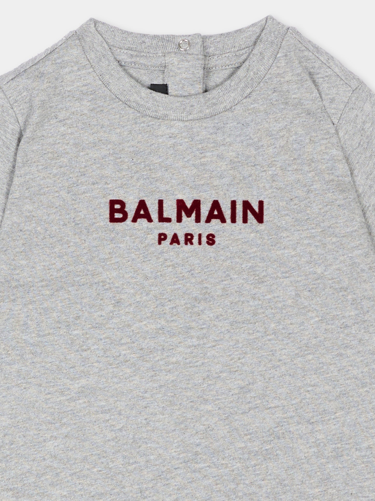 T-Shirt grigia per neonati con logo,Balmain Kids,BZ8341 Z3191 806BD