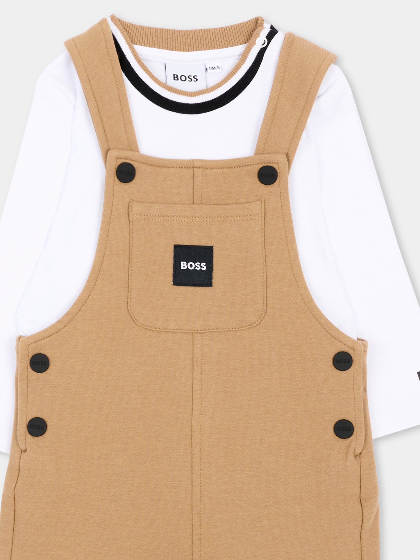 Salopette beige per neonato con logo,Boss,J53301 269