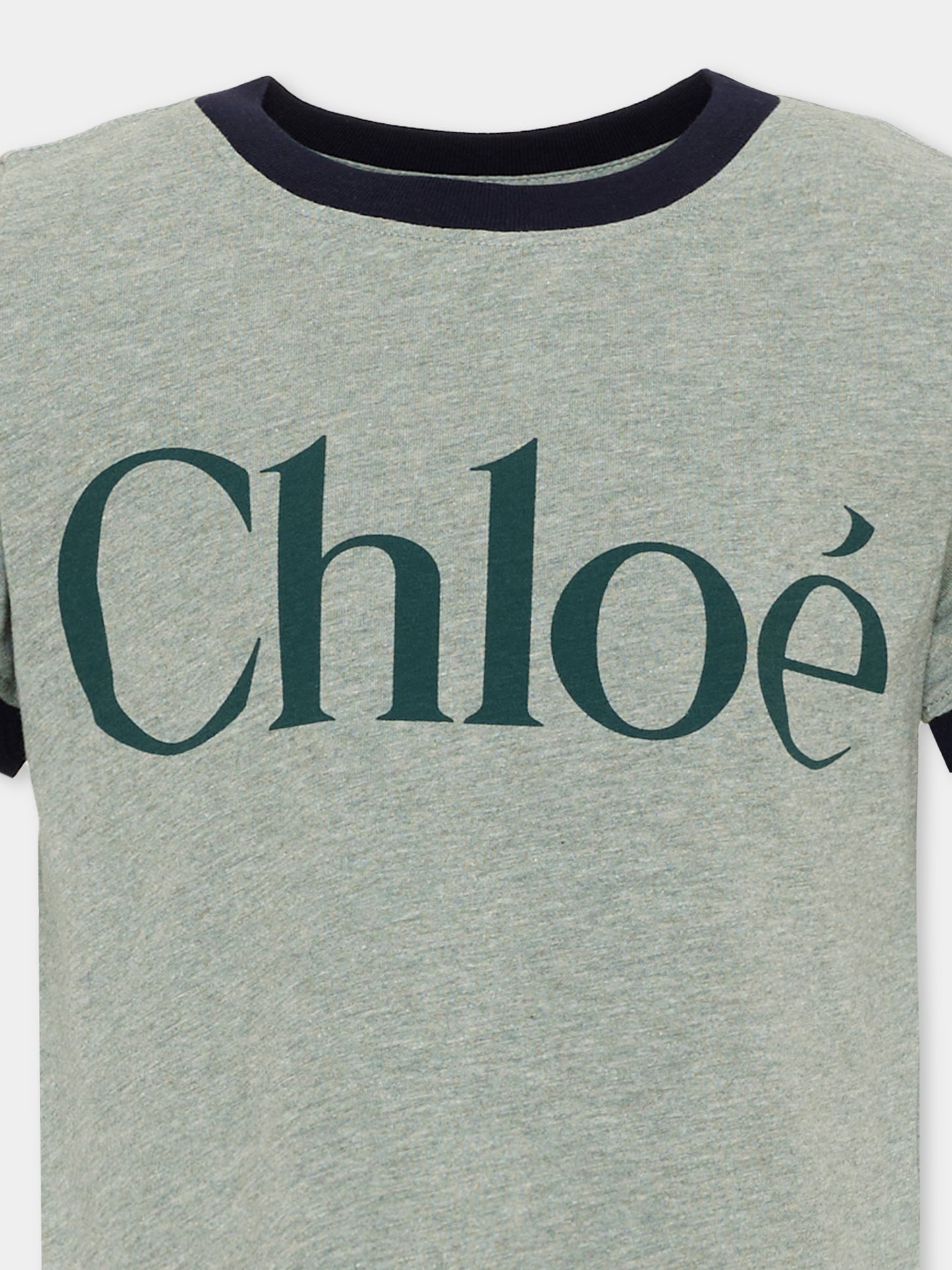 T-Shirt verde per bambina con logo,Chloé Kids,C21302 H02
