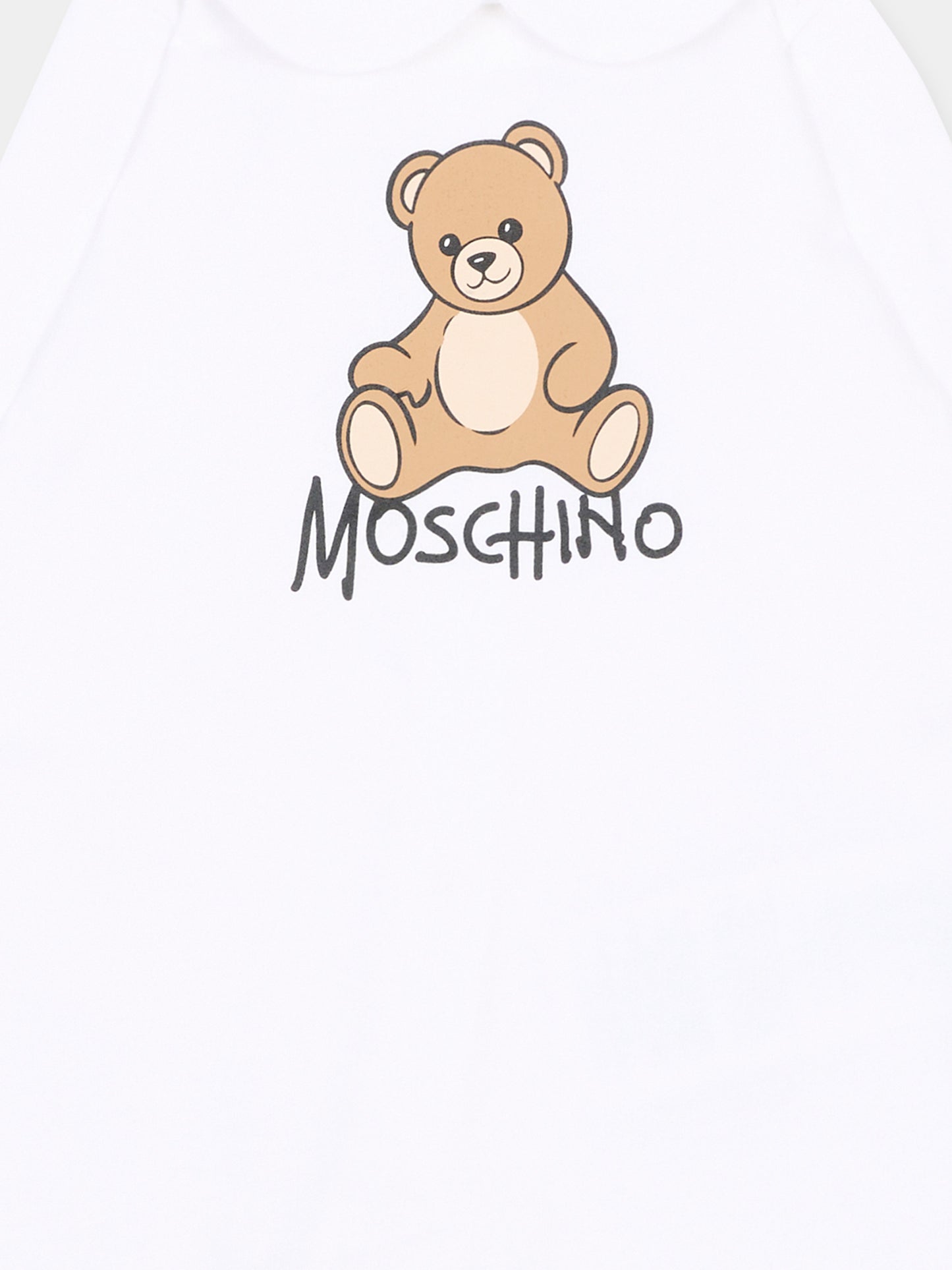 Tutina bianca per neonati con Teddy Bear,Moschino Kids,M5Y037 LCA40 10101