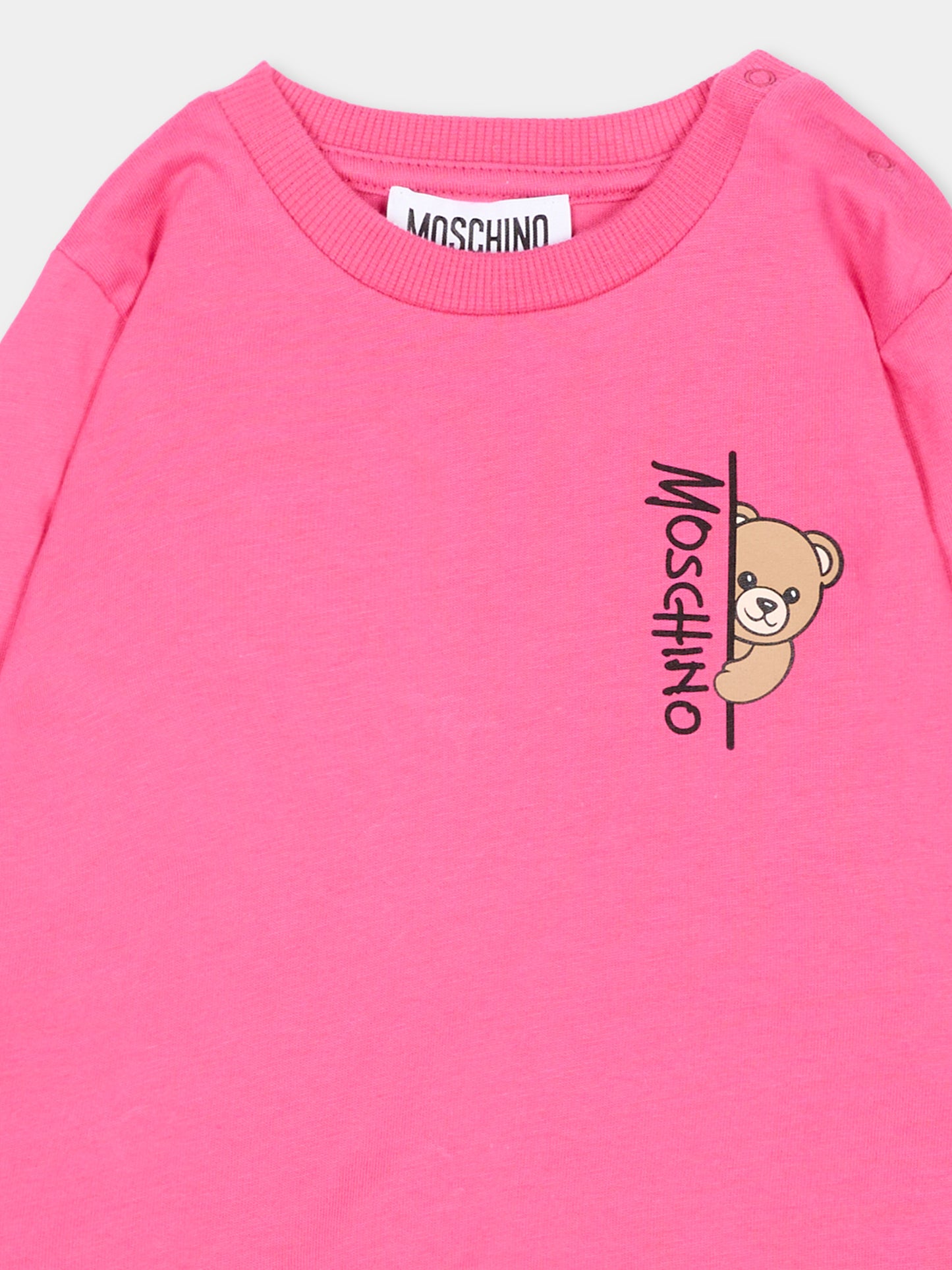 T-Shirt fucsia per neonata con Teddy Bear,Moschino Kids,MNO014 LAA58 51450