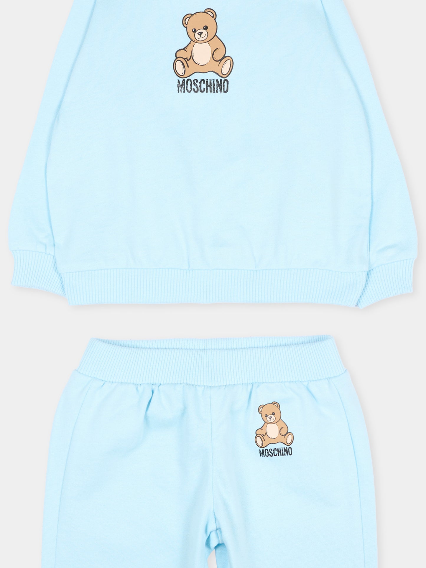 Completo sportivo azzurro per neonato con Teddy Bear,Moschino Kids,MPK05E LCA40 40304