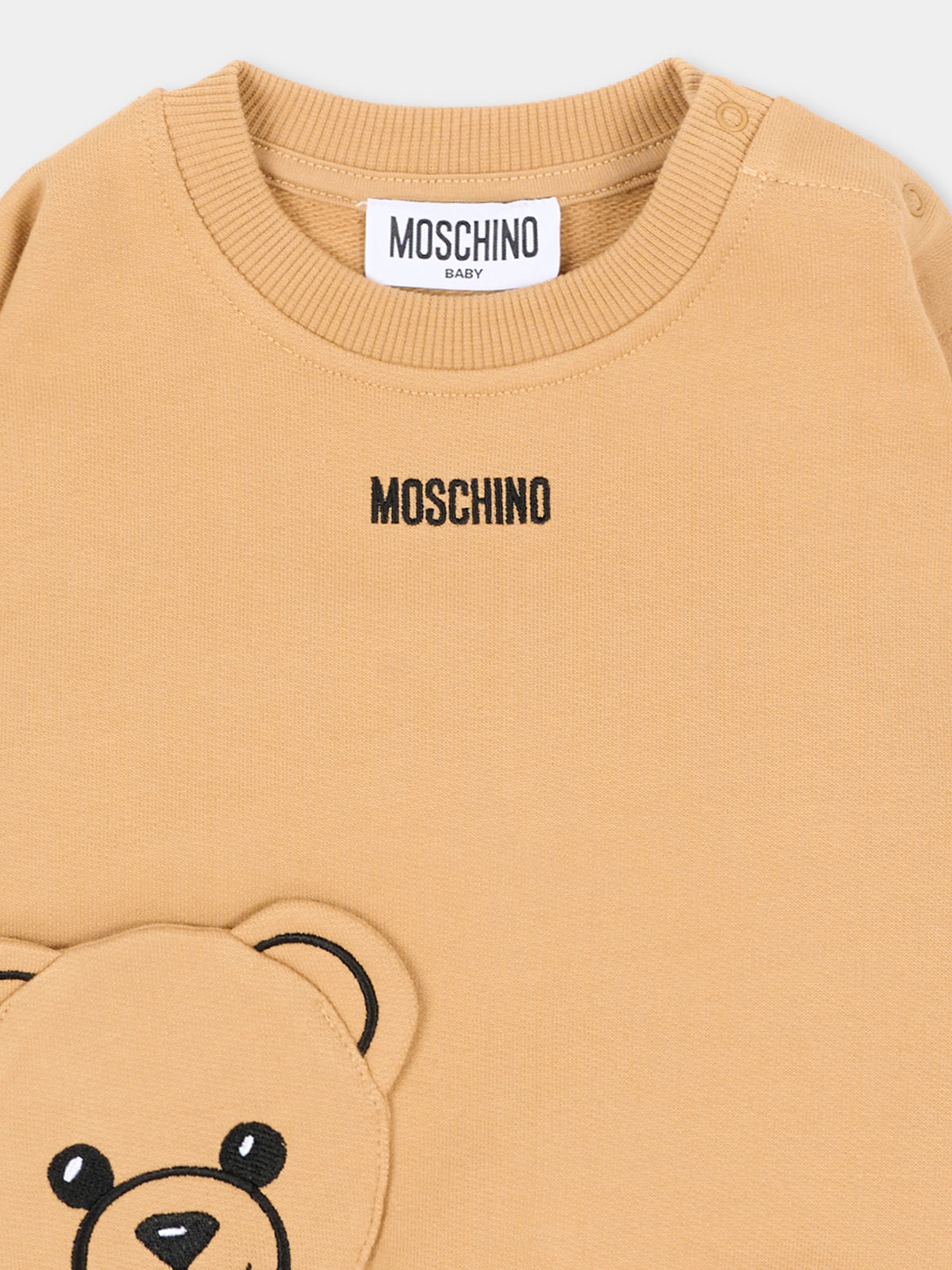 Felpa girocollo beige per neonati con Teddy Bear,Moschino Kids,MUF06F LCA93 20351
