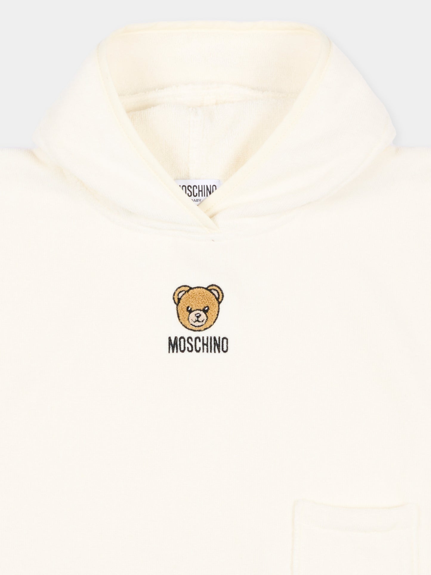 Accappatoio avorio per neonati con Teddy Bear,Moschino Kids,MUX05X LGA24 10063