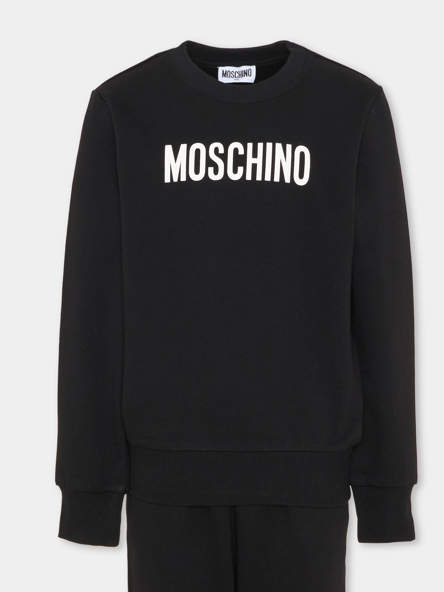 Completo sportivo lungo nero per bambini con logo,Moschino Kids,HUK04S LCA93 60100