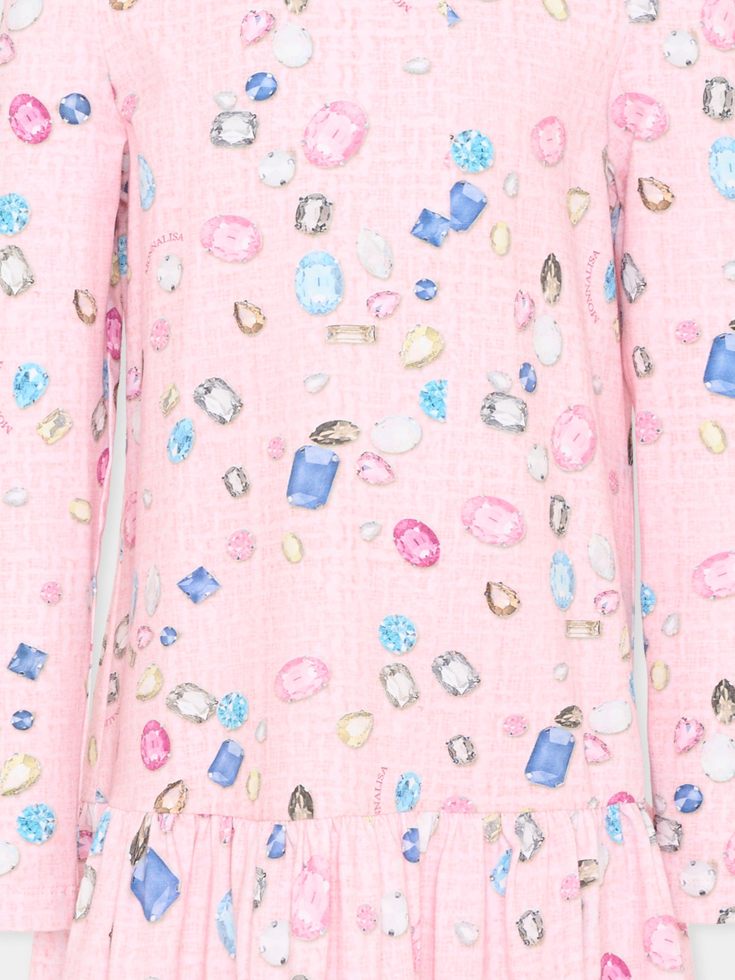 Vestito rosa per bambina con stampa gemme,Monnalisa,19F912RU 6015 0090