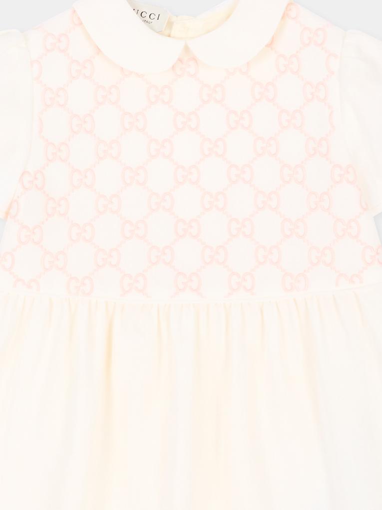 Ivory elegant dress for Baby Girl with GG monogram
