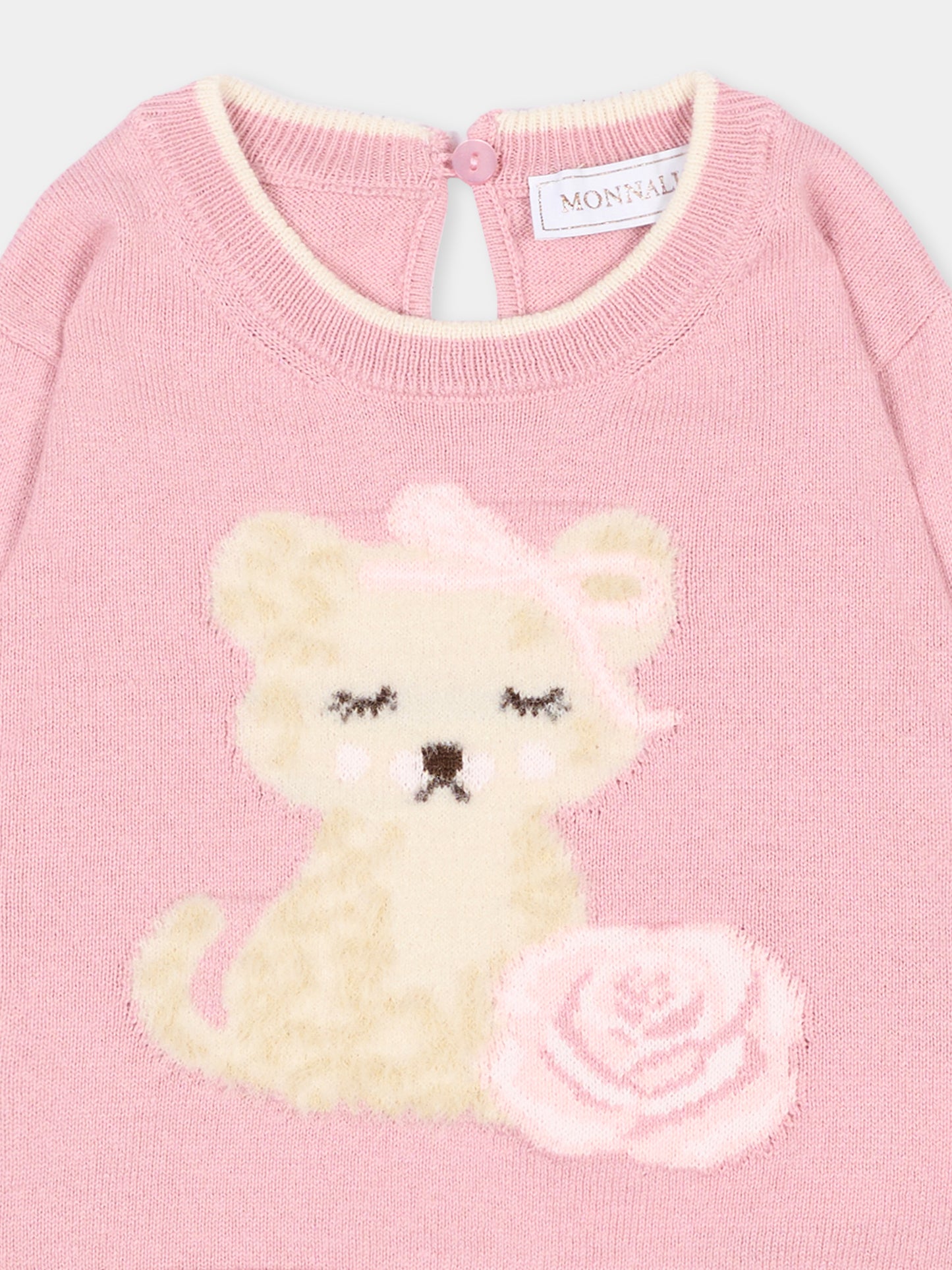 Maglione rosa per neonata con cucciolo,Monnalisa,39H605 8060 094F