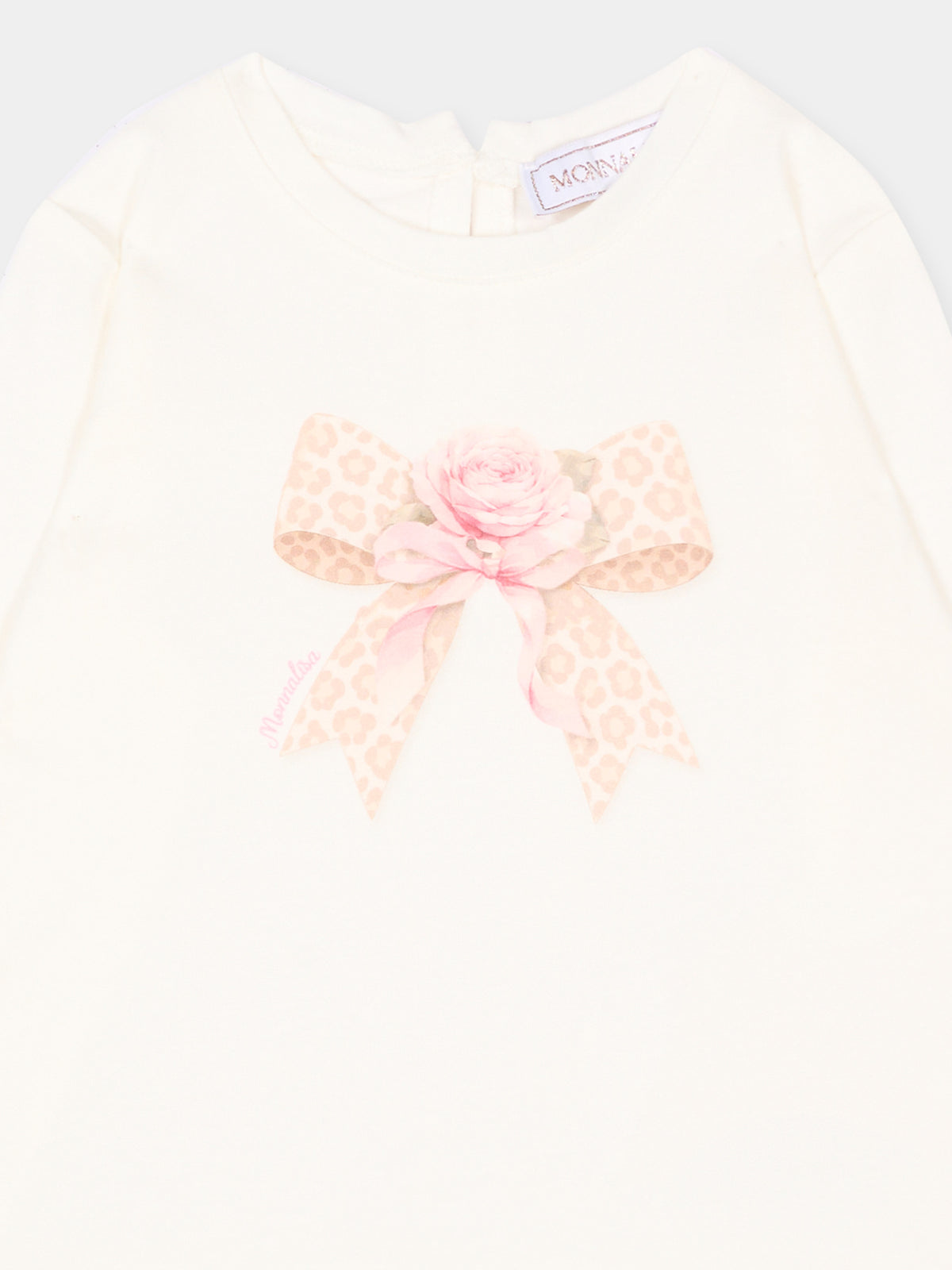 T-shirt avorio per neonata con fiocco,Monnalisa,39H600 8002 0001