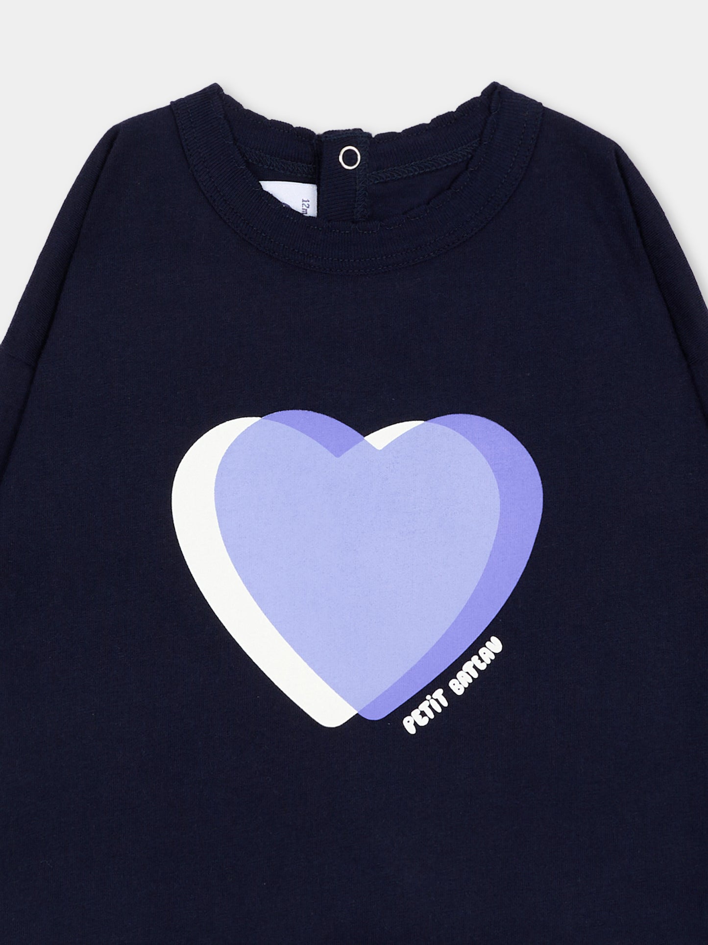T-shirt blu per neonata con cuore,Petit Bateau,A0H0K 02