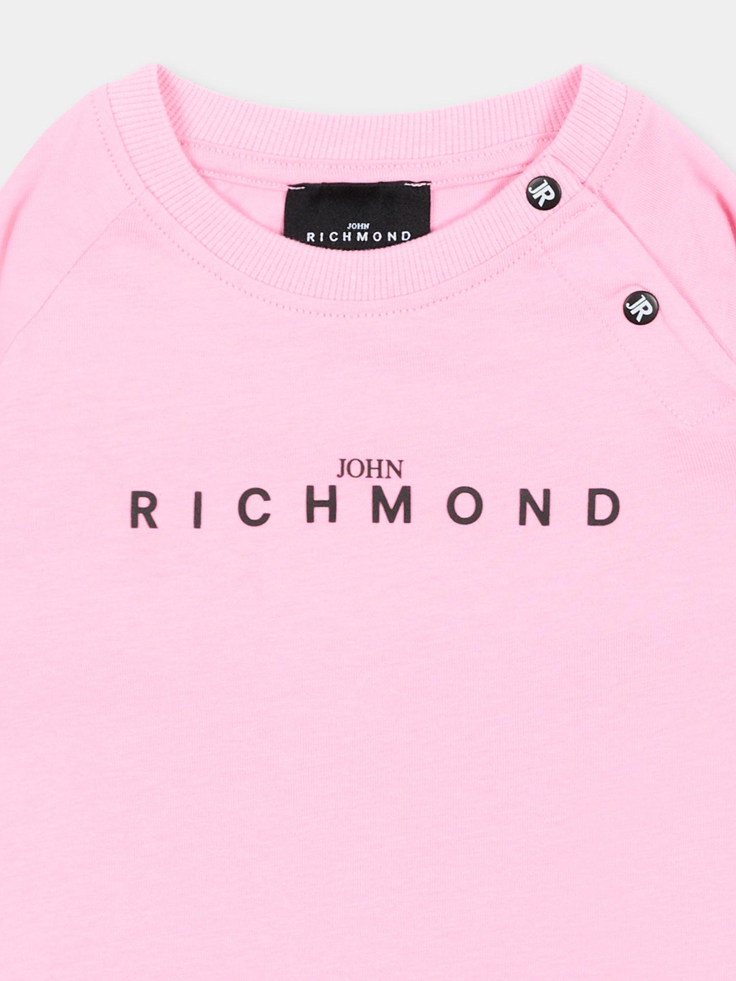 T-shirt a manica lunga rosa per neonata logo,Richmond,RIA26022TS PINK_BEG. PINK BEGONIA