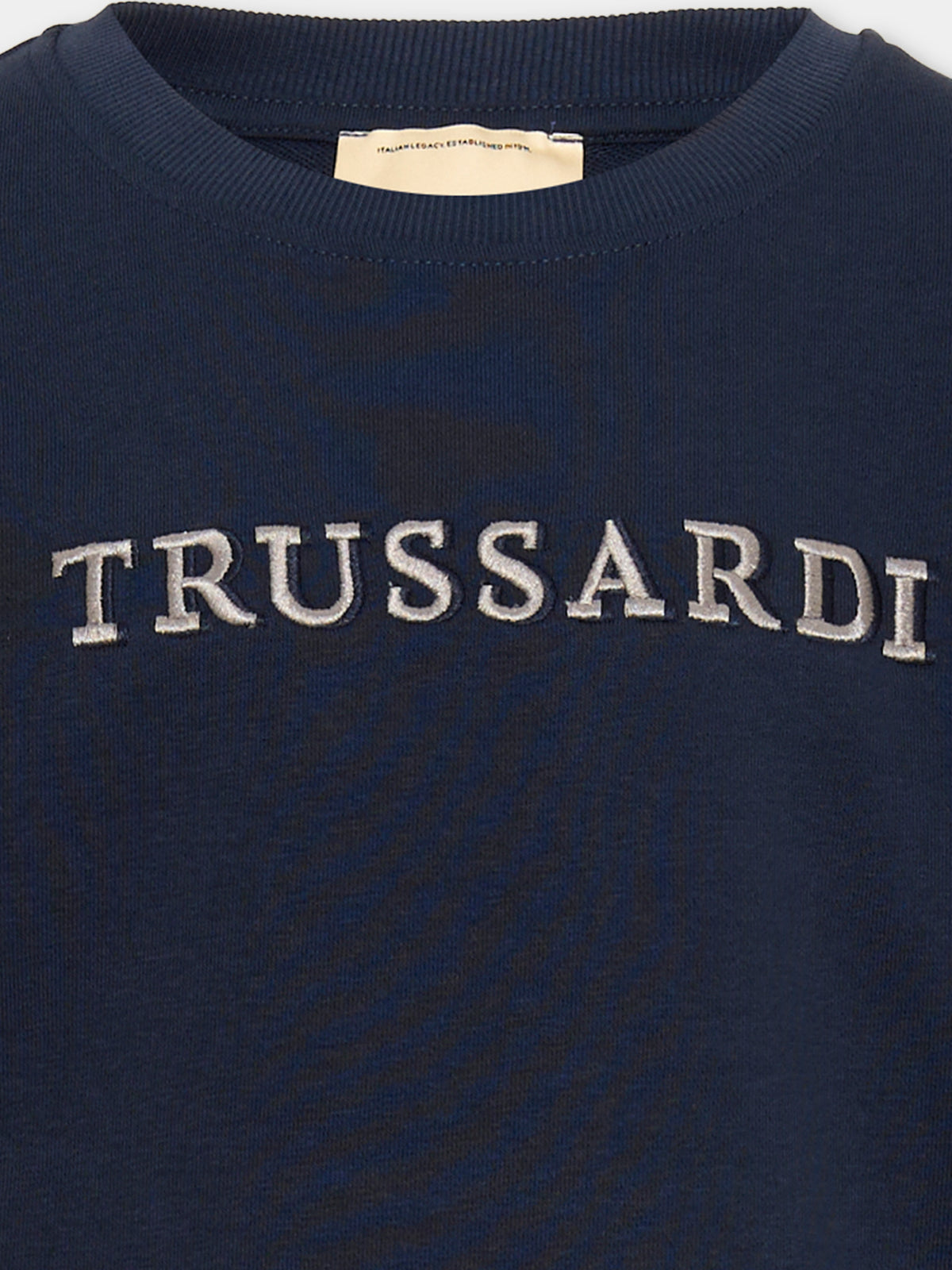 Felpa girocollo blu per bambino con logo,Trussardi Junior,TBA26014FE BLUE_NAVAL BLUE NAVAL