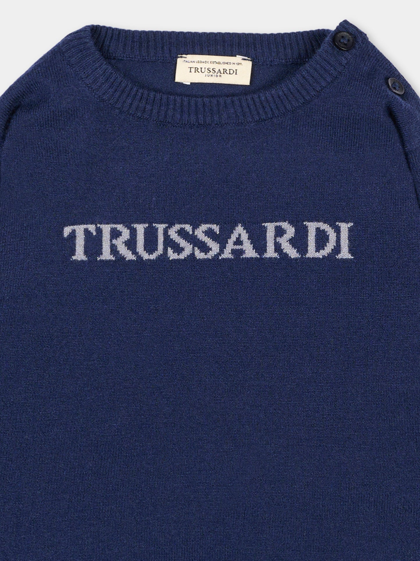Maglione blu per neonato con logo,Trussardi Junior,TIA26171MA BLUE_NAVAL BLUE NAVAL