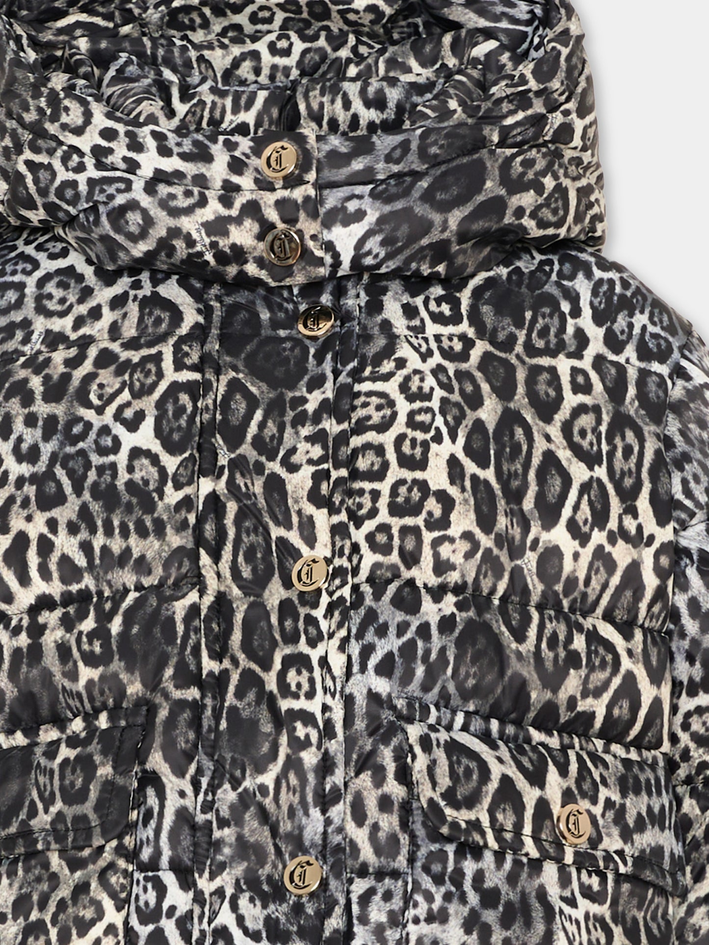 Piumini nero animalier per bambina con logo,Just Cavalli Kids,JGA26157PI PANTER_BLK PANTER BLACK