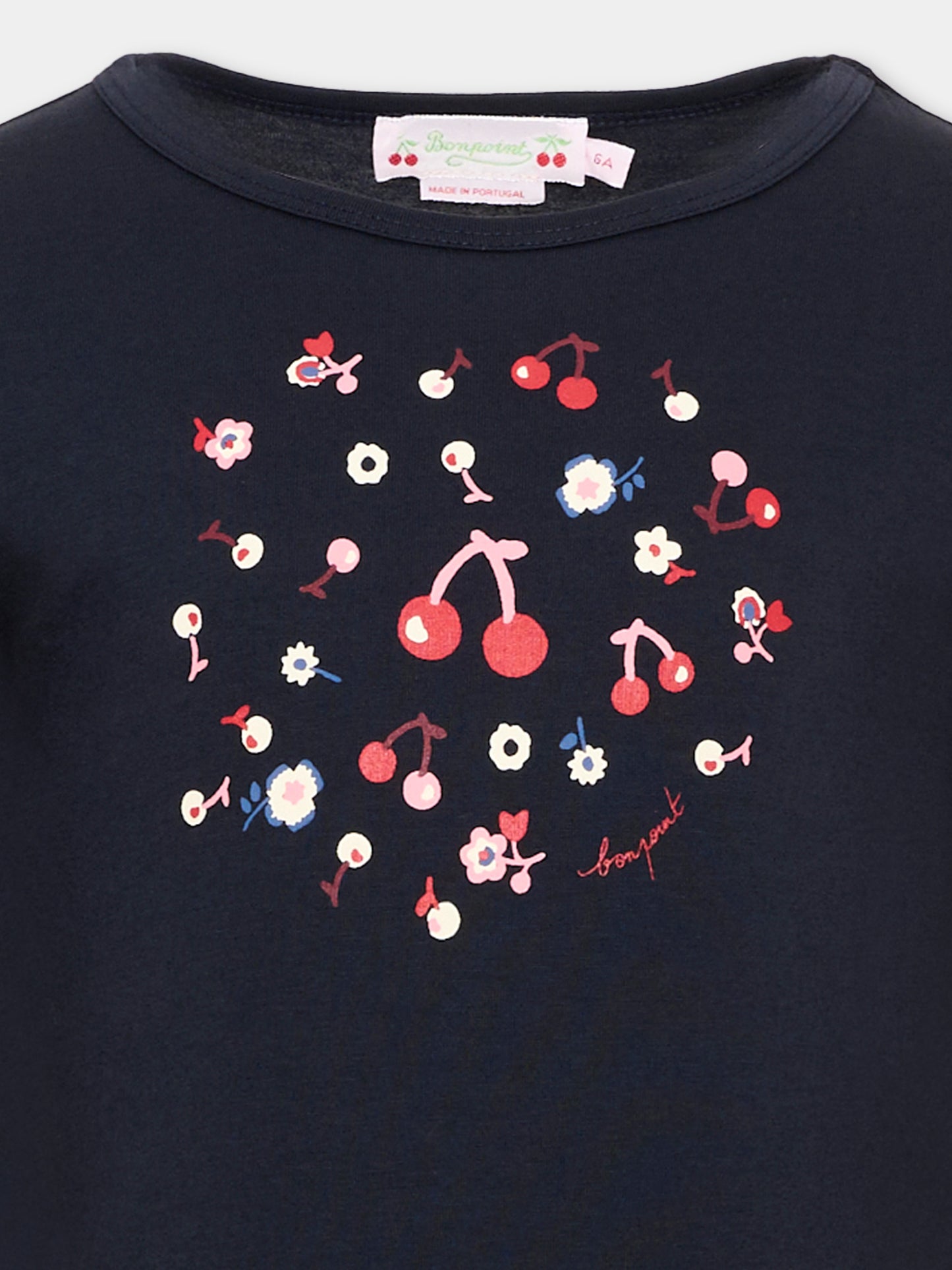 T-shirt blu per bambina con ciliegie,Bonpoint,W06GTSK00013 170