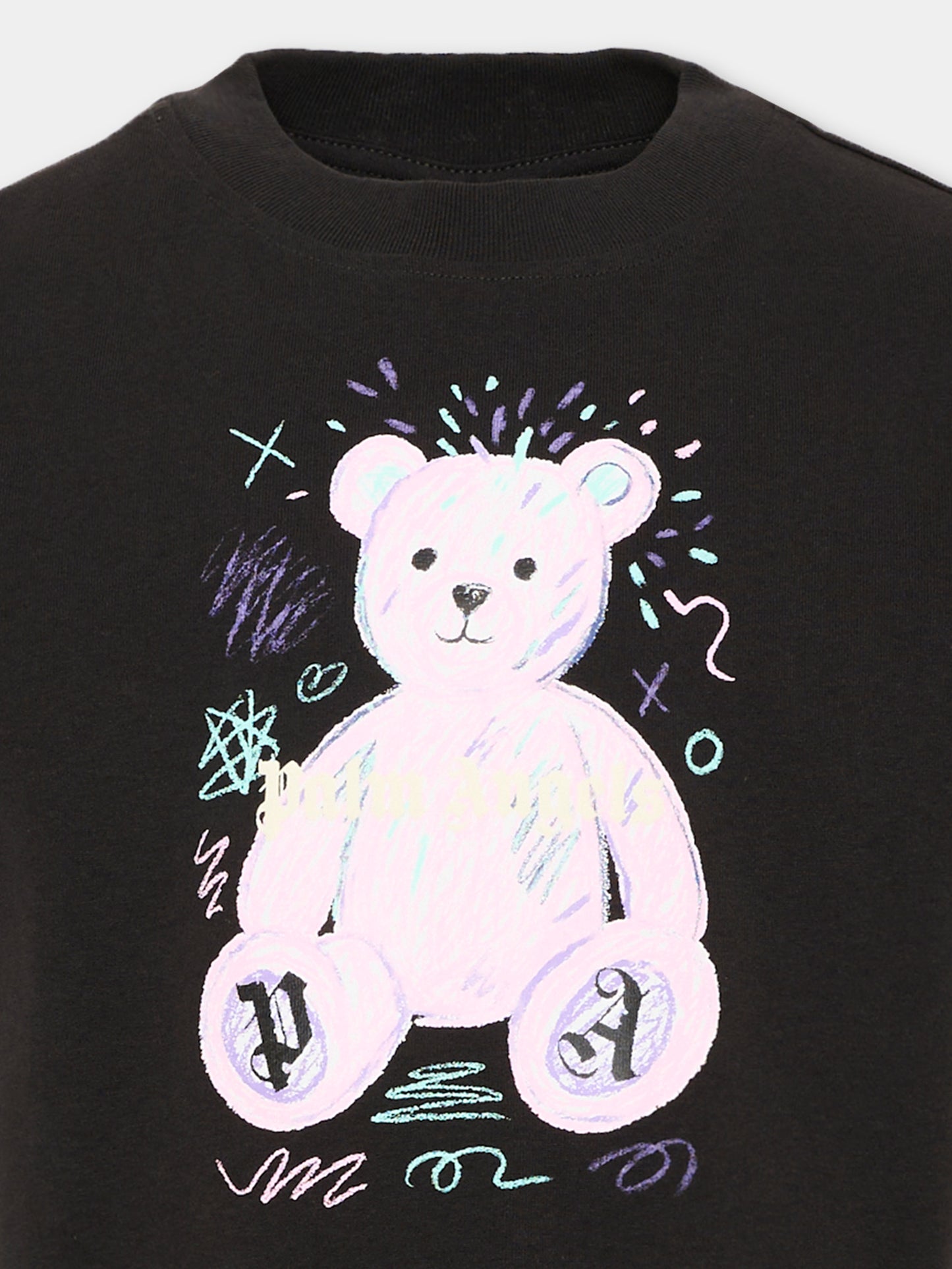 T-shirt nera per bambina con teddy bear,Palm Angels,F6PAJGTH081 110