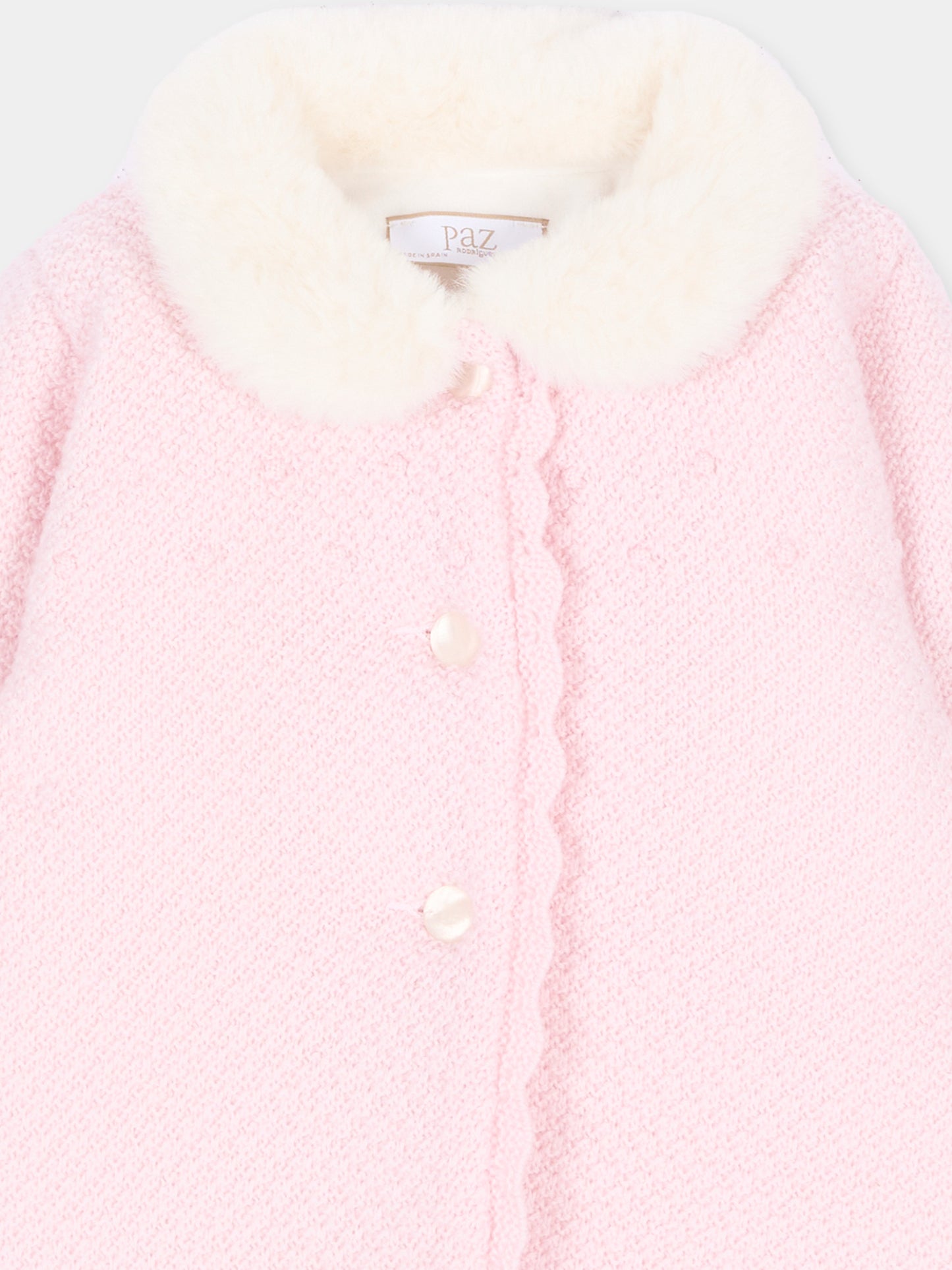 Cappotto rosa in maglia per neonata con collo,Paz Rodríguez,009 114145 30 H56