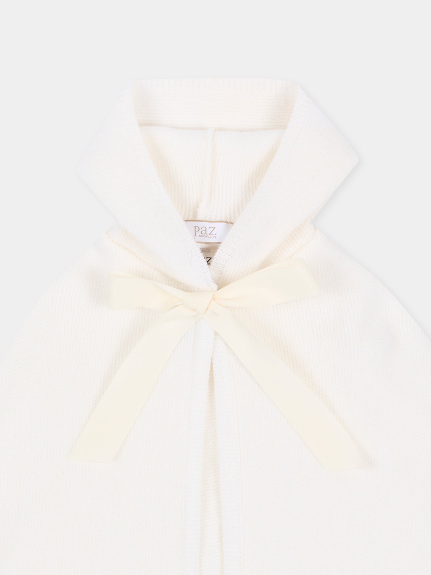Cappa avorio in maglia per neonata con fiocco,Paz Rodríguez,019 111855 60 H56
