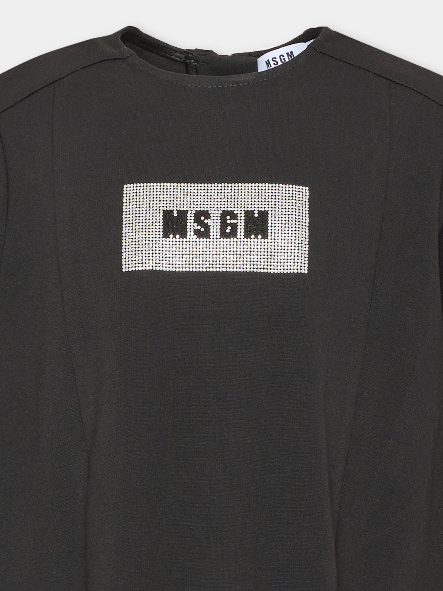 Vestito a manica lunga nero per bambina con logo,Msgm Kids,F6MSJGDR325 110