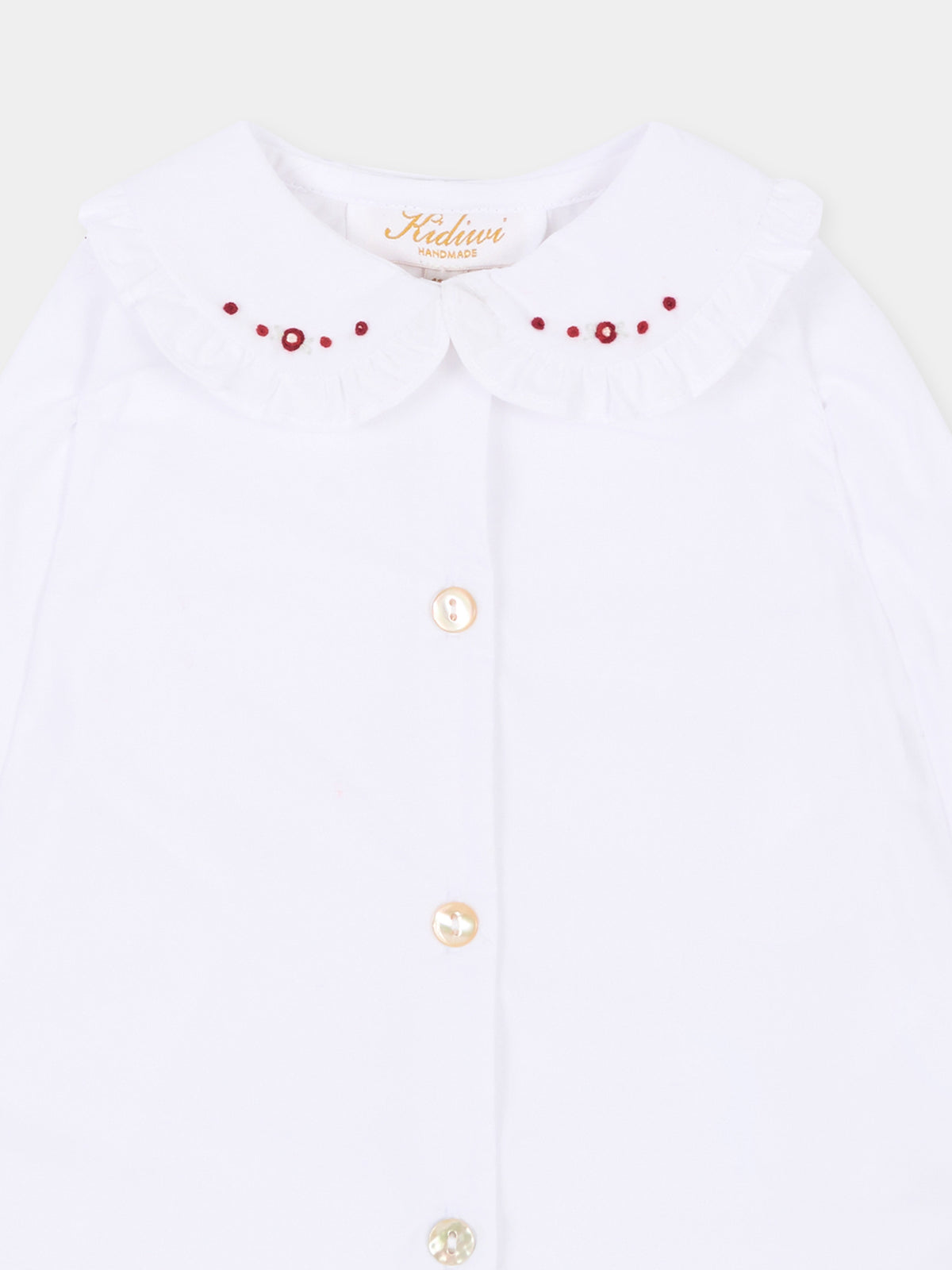 Camicia a manica lunga bianca per neonata con colletto ricamato,Kidiwi Handmade,10010 PTI/BUR