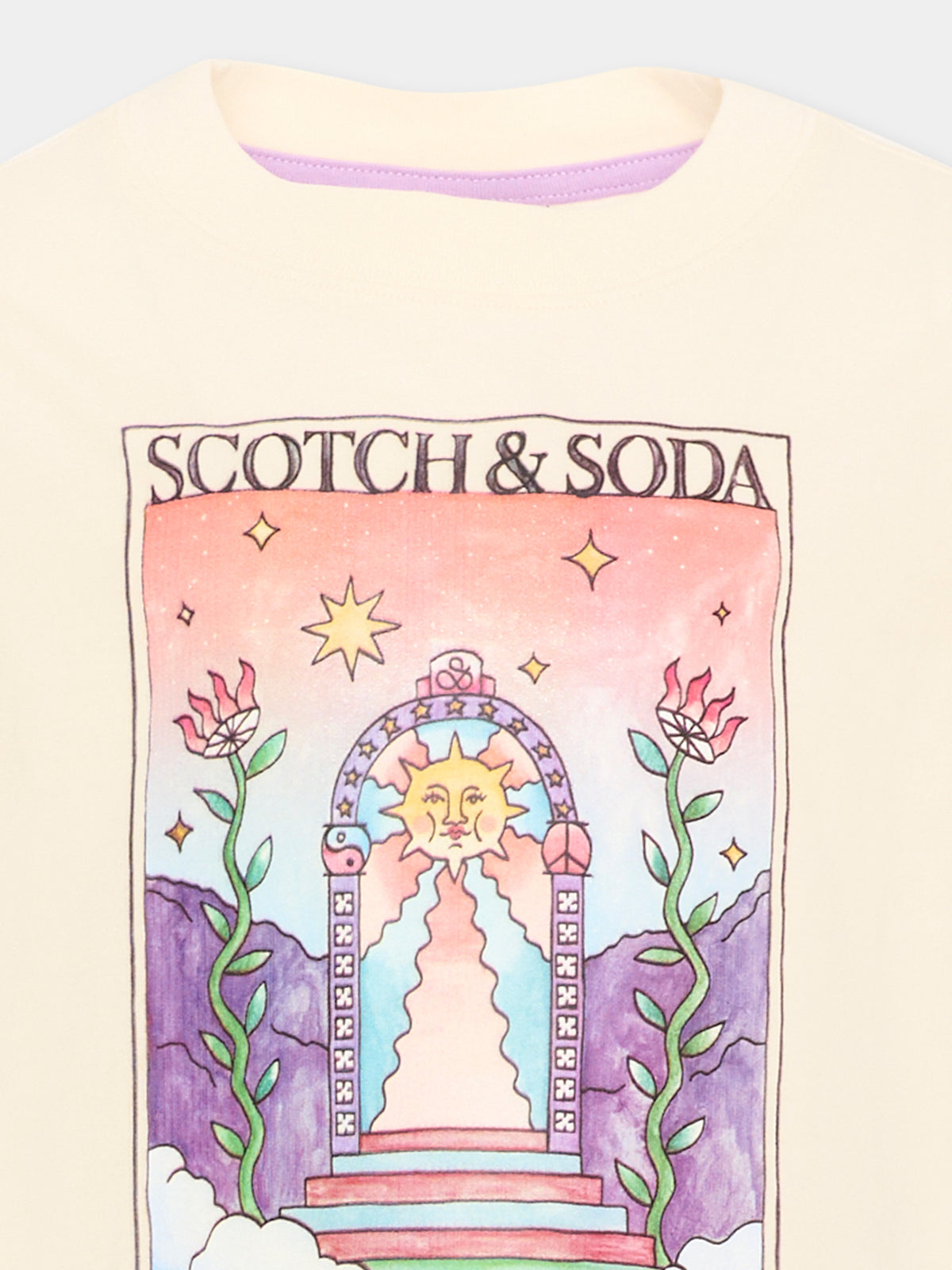 T-shirt a manica corta gialla per bambina con stampa,Scotch&soda,183472 270