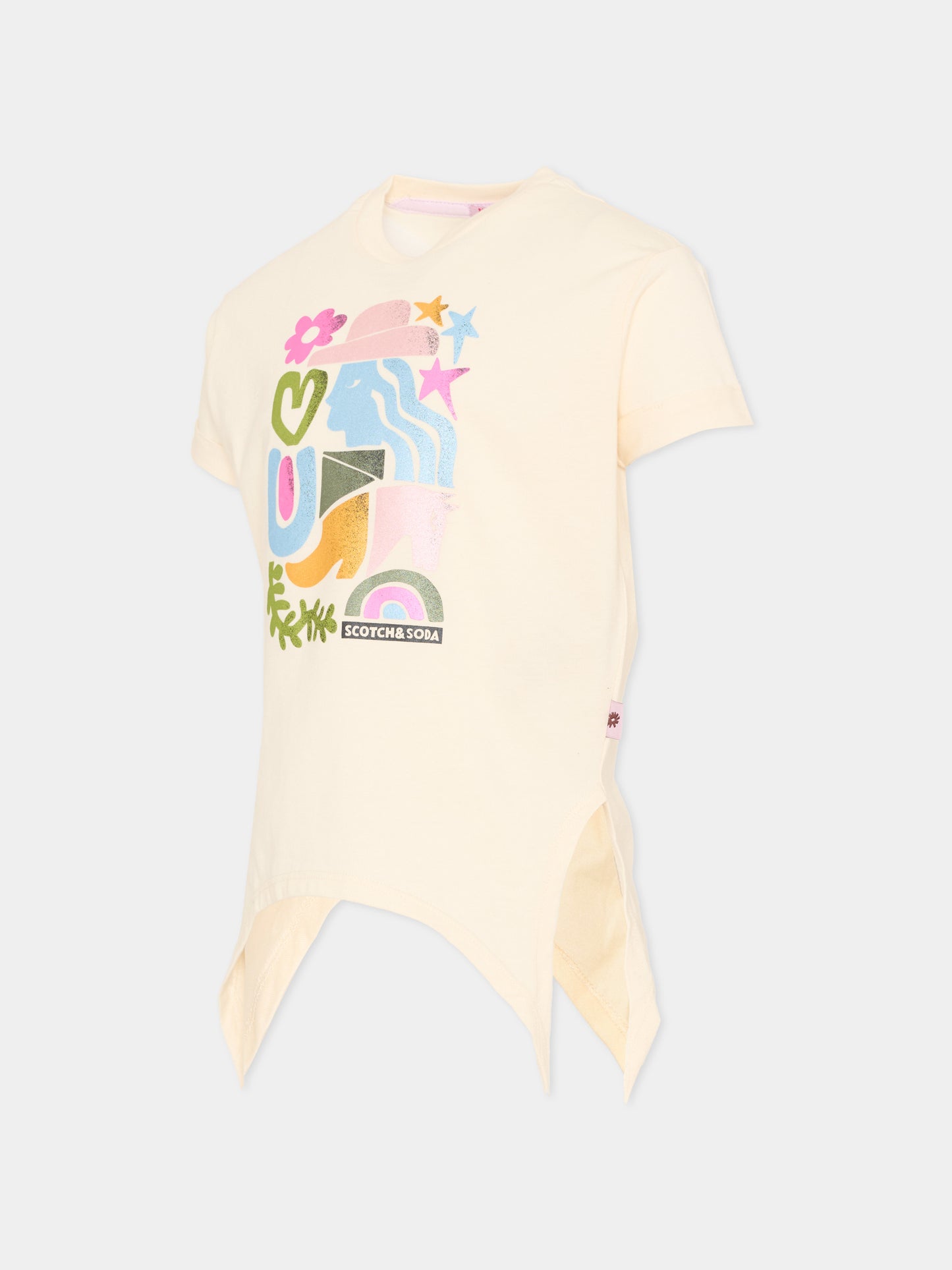 T-shirt avorio per bambina con stampa multicolor,Scotch&soda,182085 270