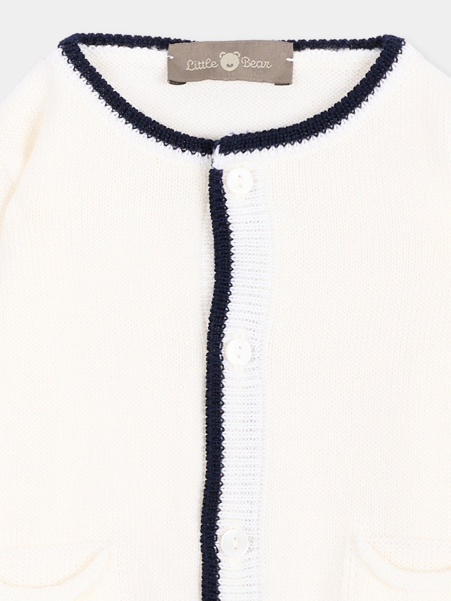 Giacca avorio per neonato con profili blu,Little Bear,4113 BCO/BLU