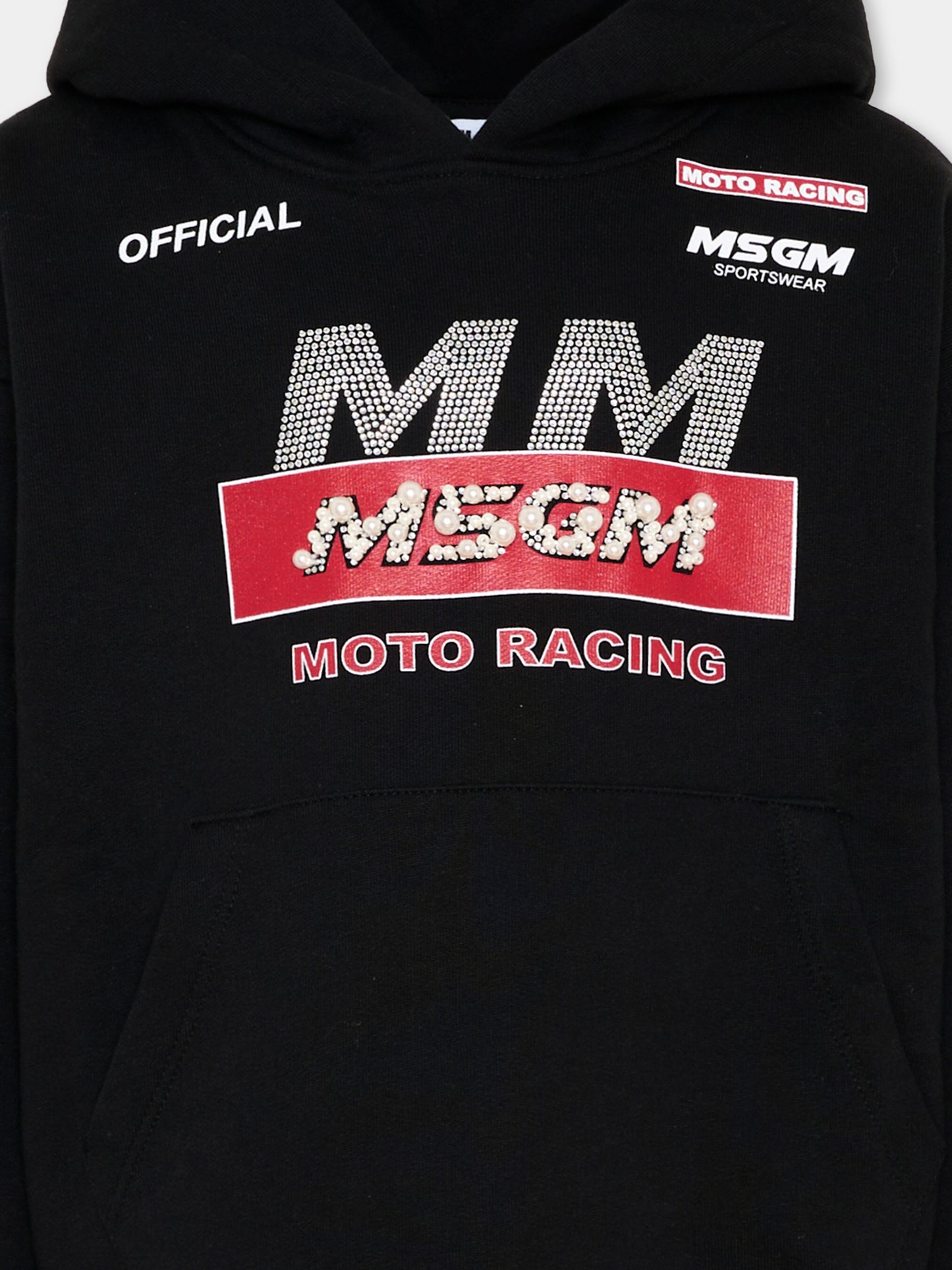 Felpa nera per bambina con logo strass,Msgm Kids,F5MSJGHS193 110