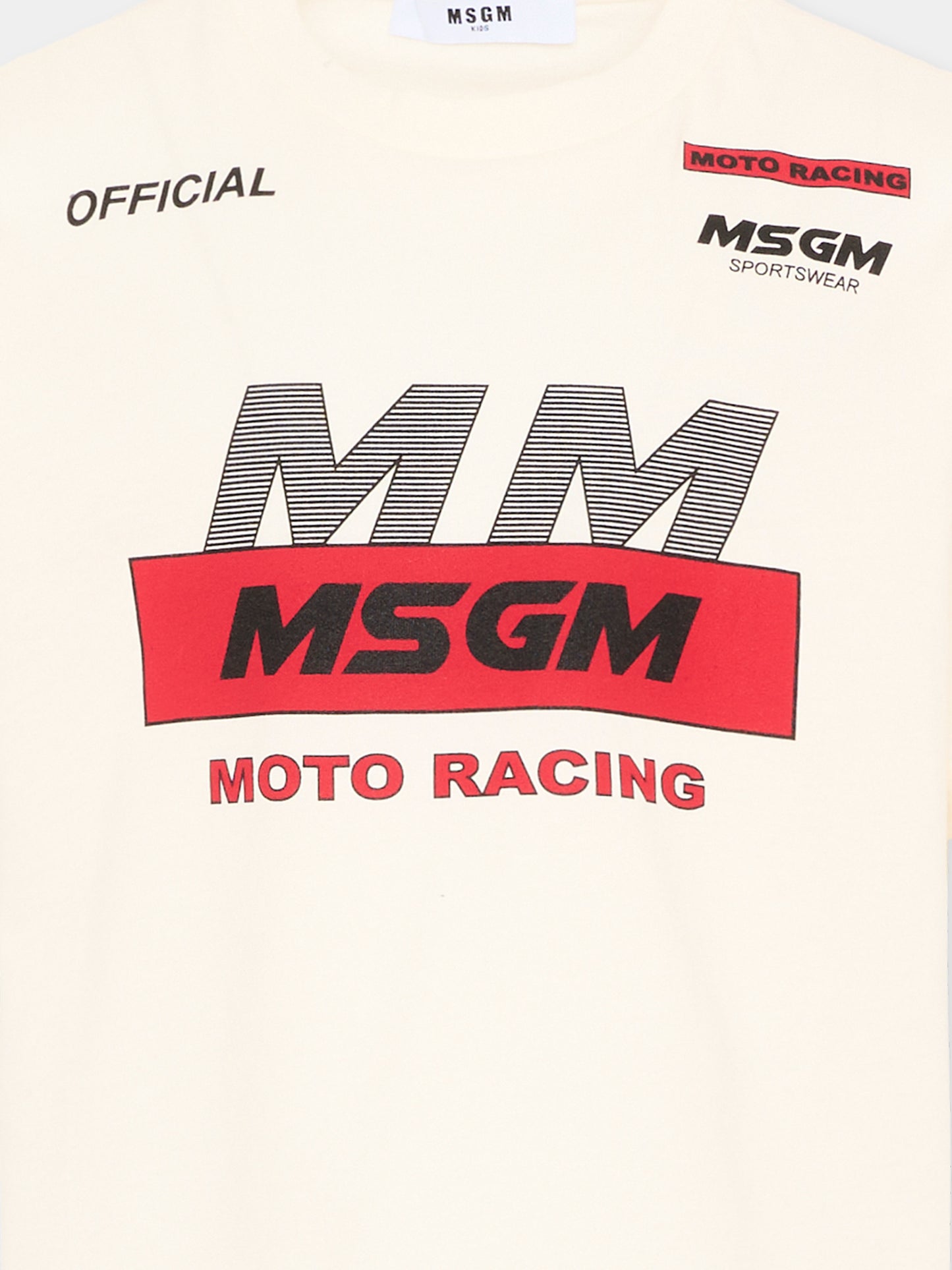 T-Shirt avorio con stampa racing per bambina,Msgm Kids,F5MSJGTH190 013