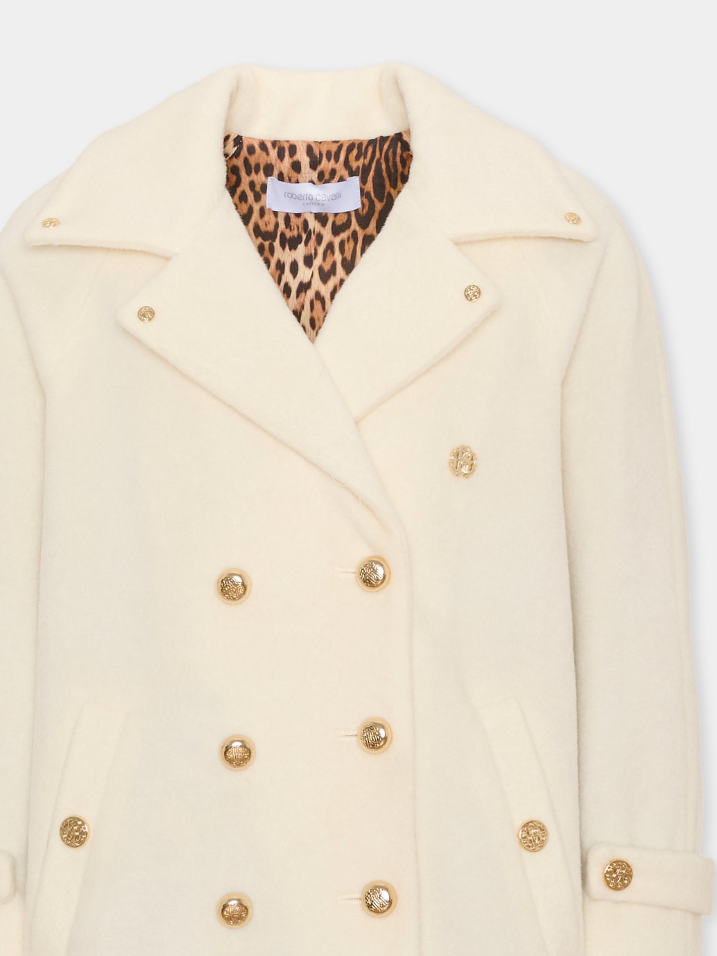 Cappotto avorio per bambina doppiopetto,Roberto Cavalli Kids,CGA26141CP AVOR.CC/GN