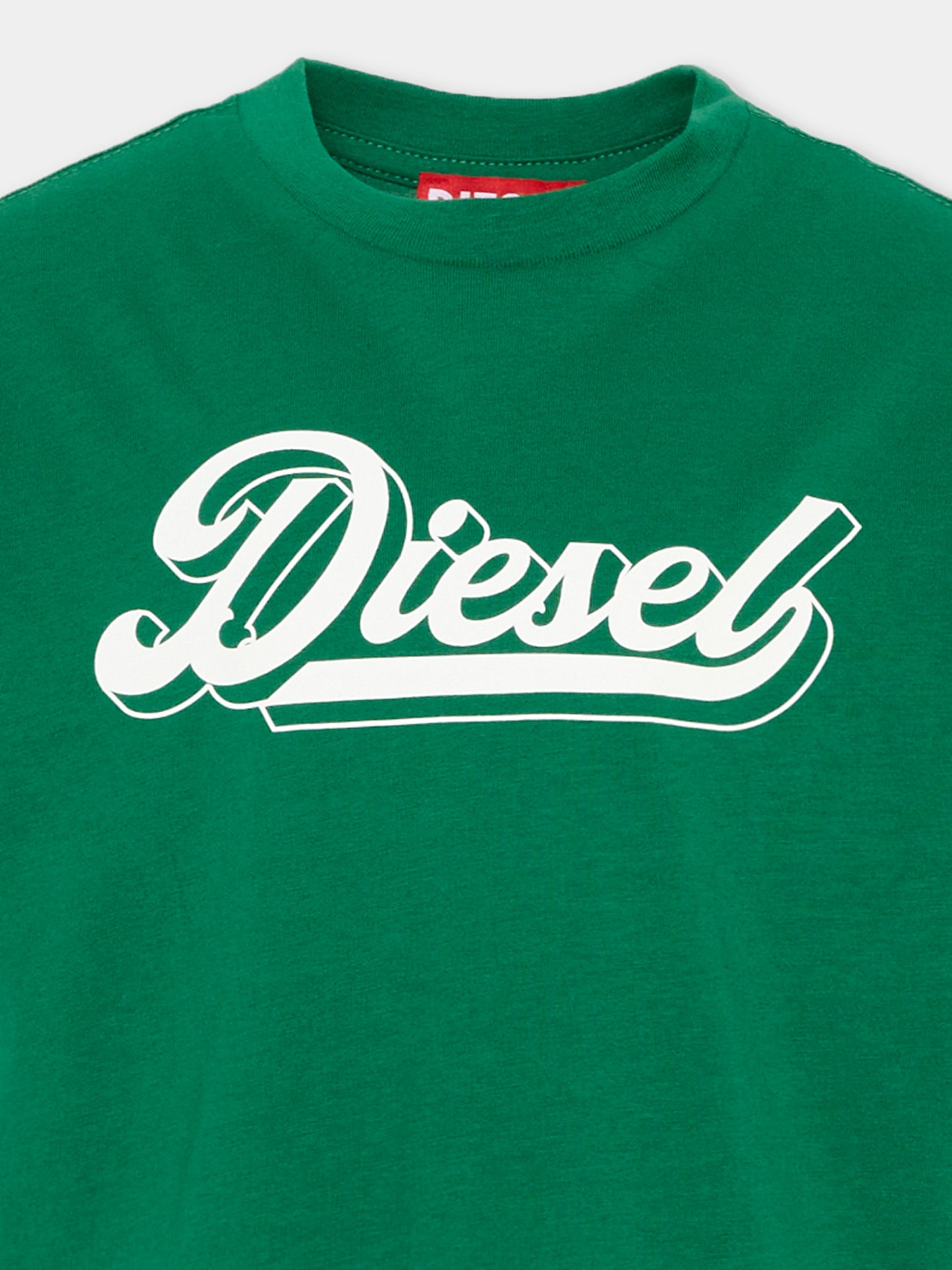 T-Shirt verde con logo per bambini,Diesel,J02869 KYA1M K50P