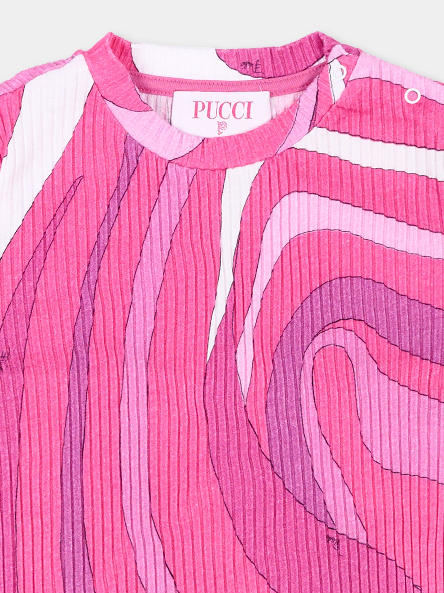 T-shirt viola per neonata con vortici,Emilio Pucci Junior,PY8041-Z3683 570BC