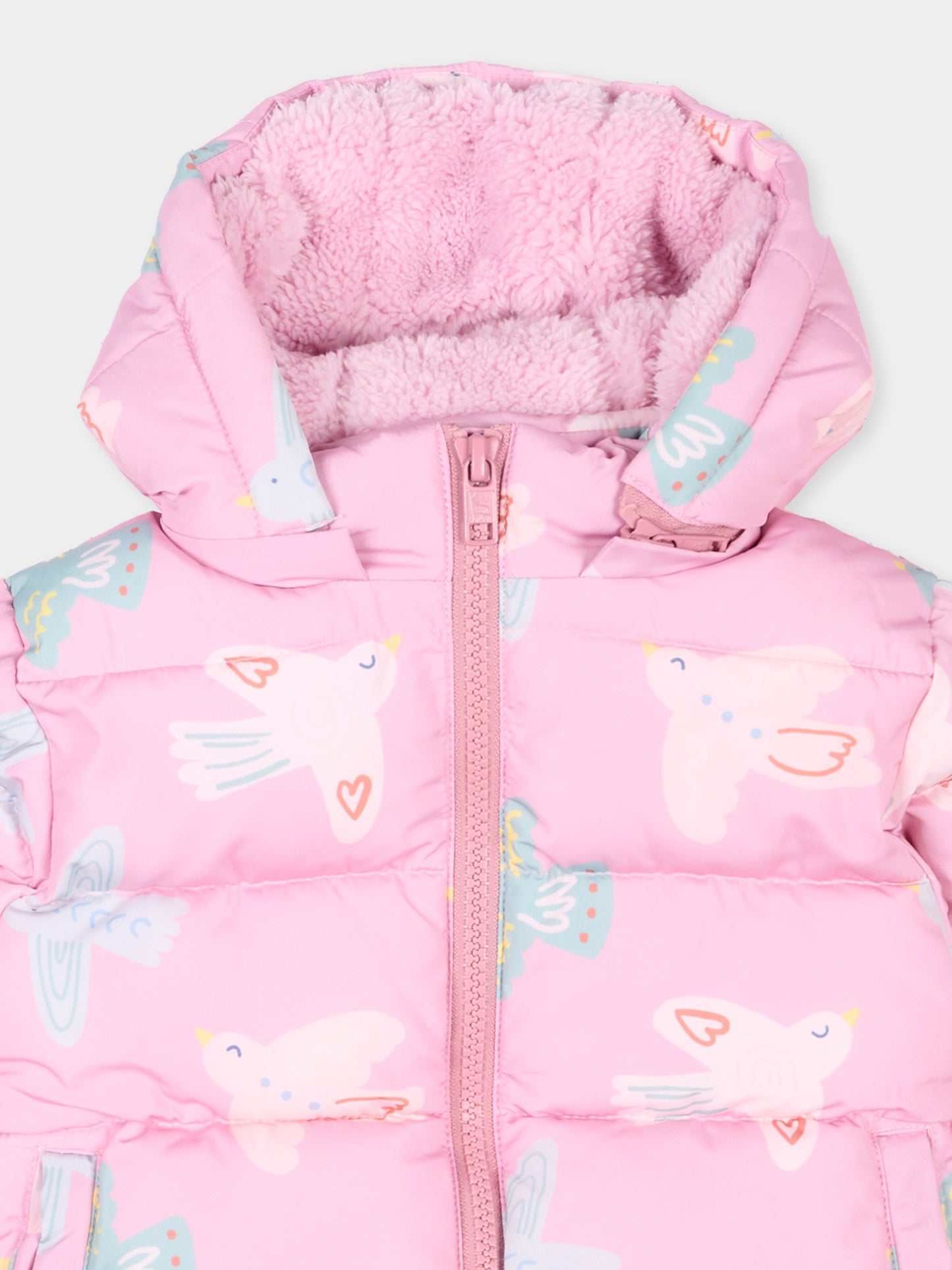 Piumino rosa per neonata con uccellini,Stella Mccartney Kids,TX2067 Z3221 568MC
