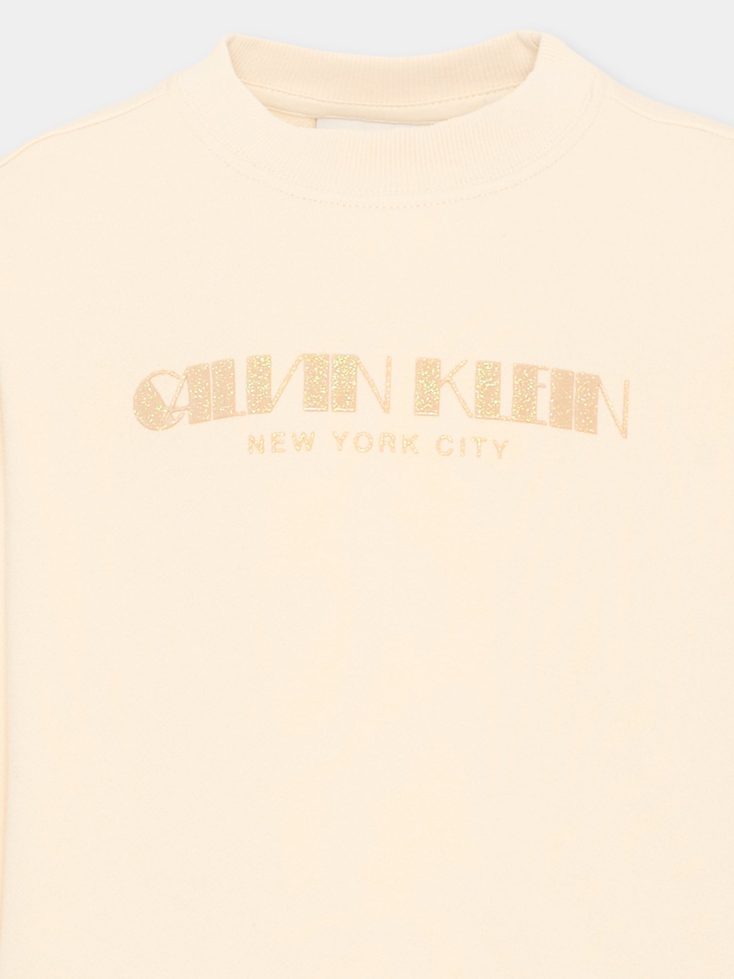 Felpa bianca logo per bambina,Calvin Klein Kids,IG0IG03069 PGB
