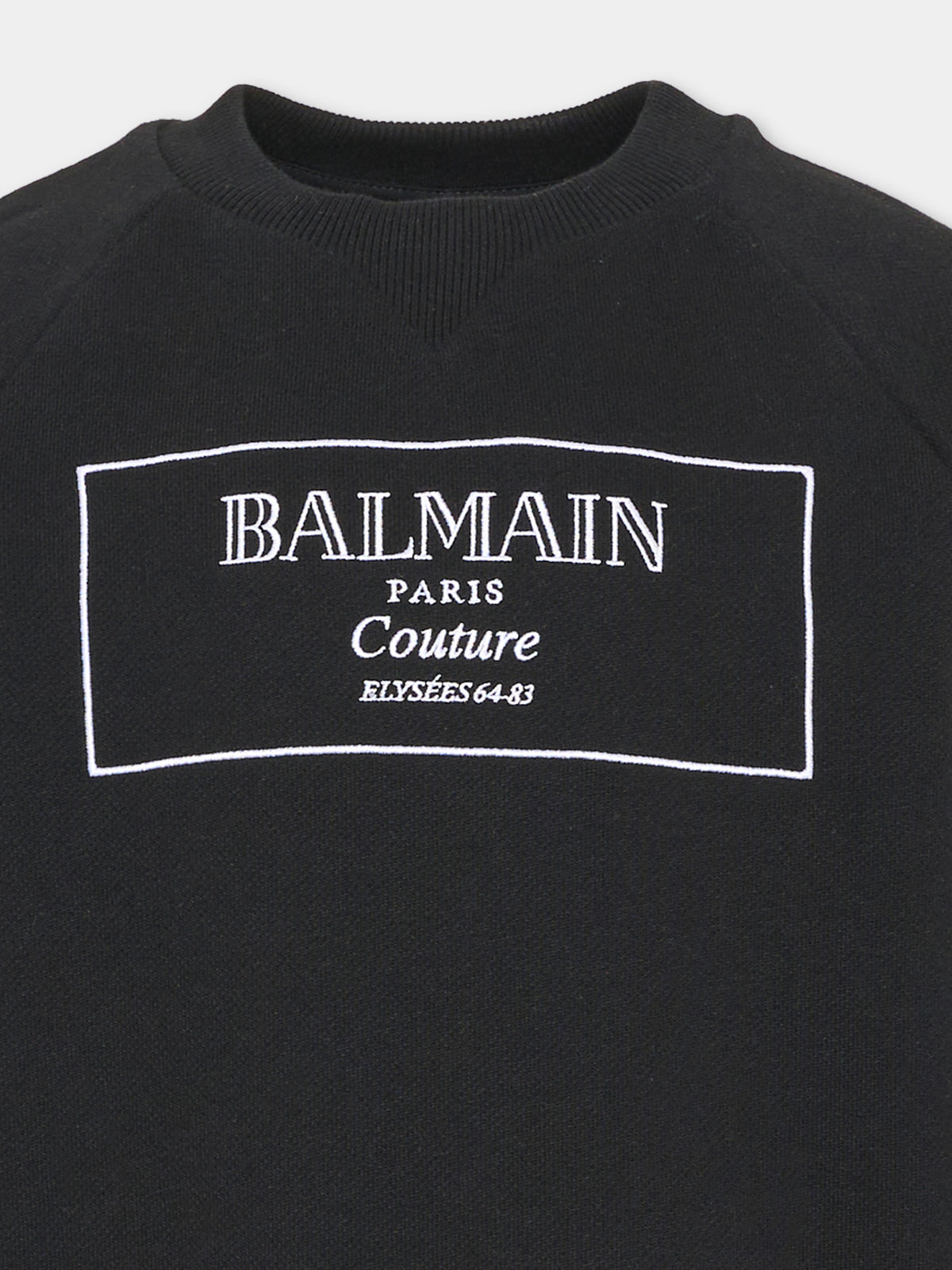 Felpa girocollo nera per bambini con logo,Balmain Kids,BX4P80 Z3183 930BC