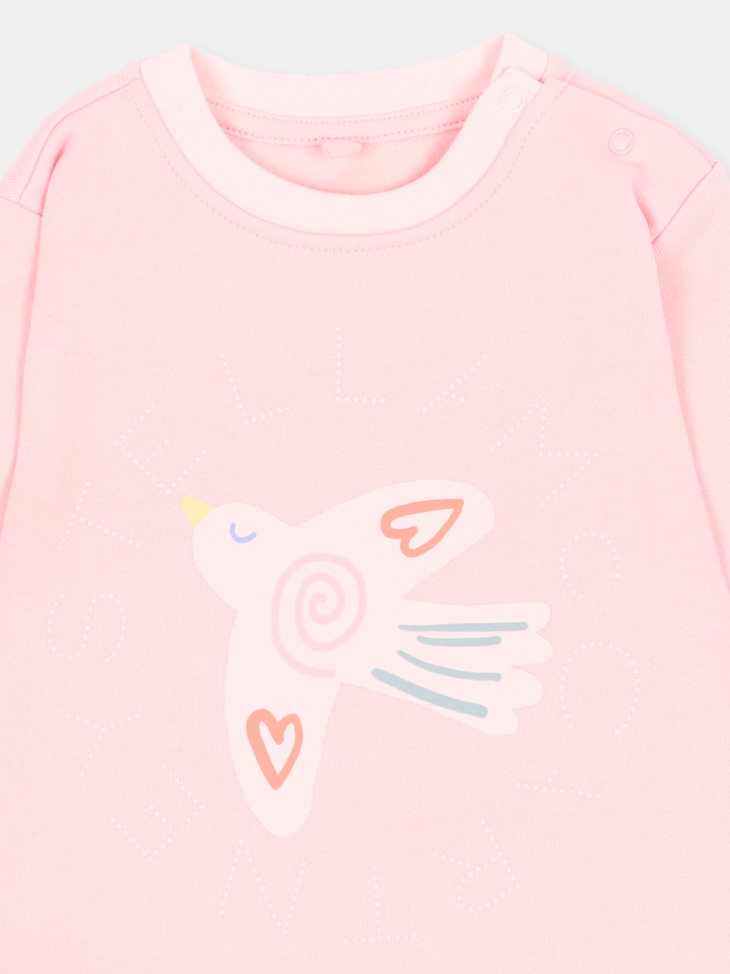 Felpa girocollo rosa per neonata con uccellino,Stella Mccartney Kids,TX4100 Z3059 511