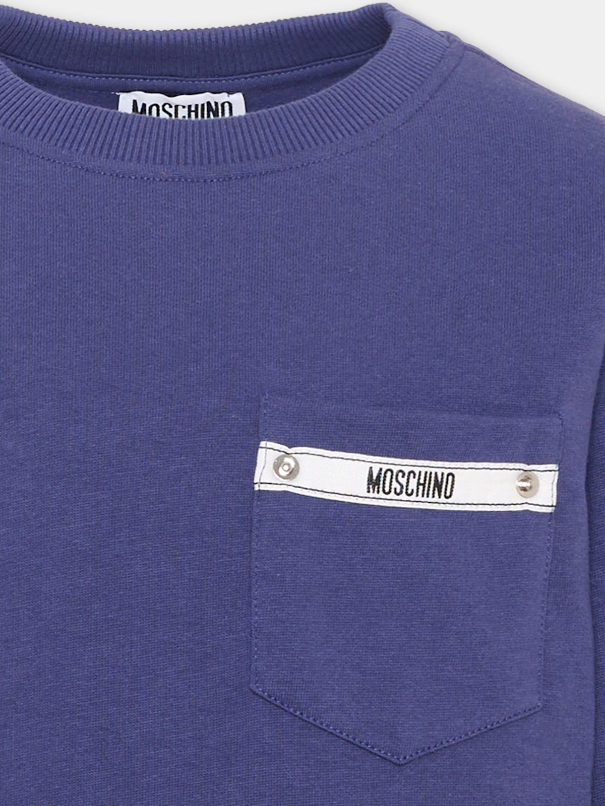 Felpa girocollo blu con taschino per bambini,Moschino Kids,HMF09P LCA92 41113