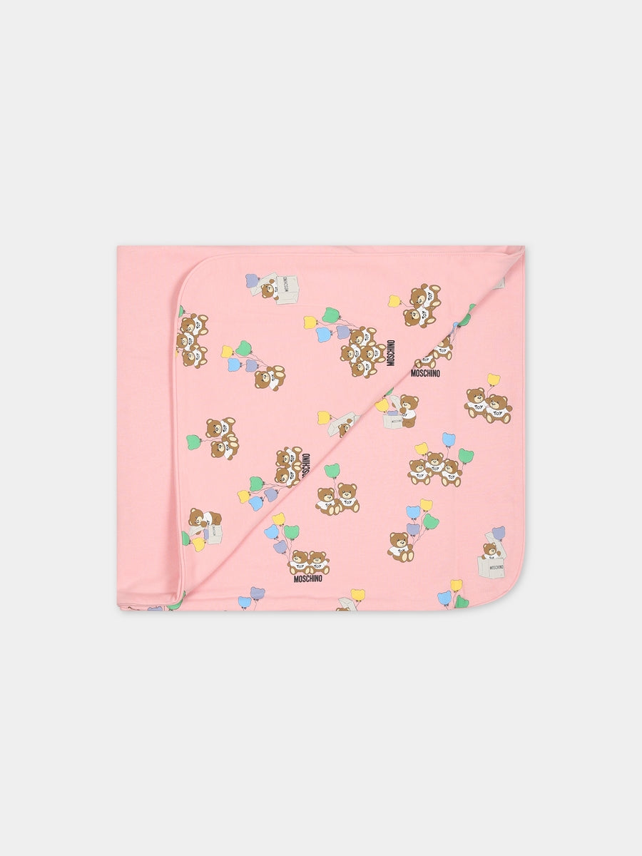 Coperta rosa per neonata con Teddy Bear e logo,Moschino Kids,MXB005 LCB38 83438