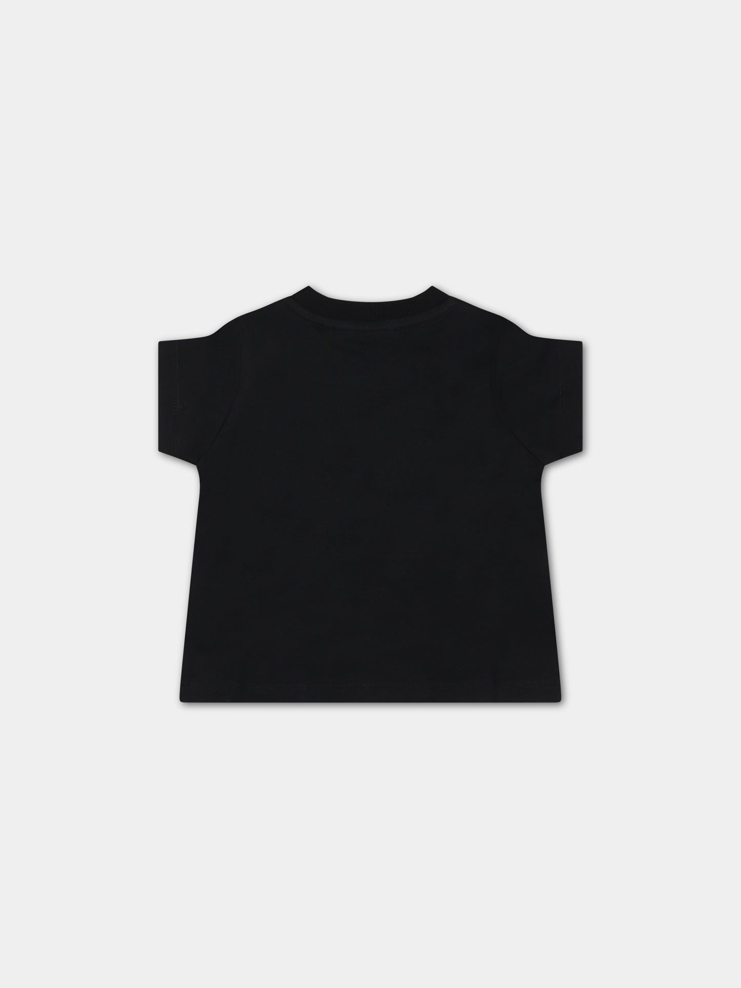 T-shirt nera per neonato con Teddy Bears,Moschino Kids,MPM032 LAA20 60100