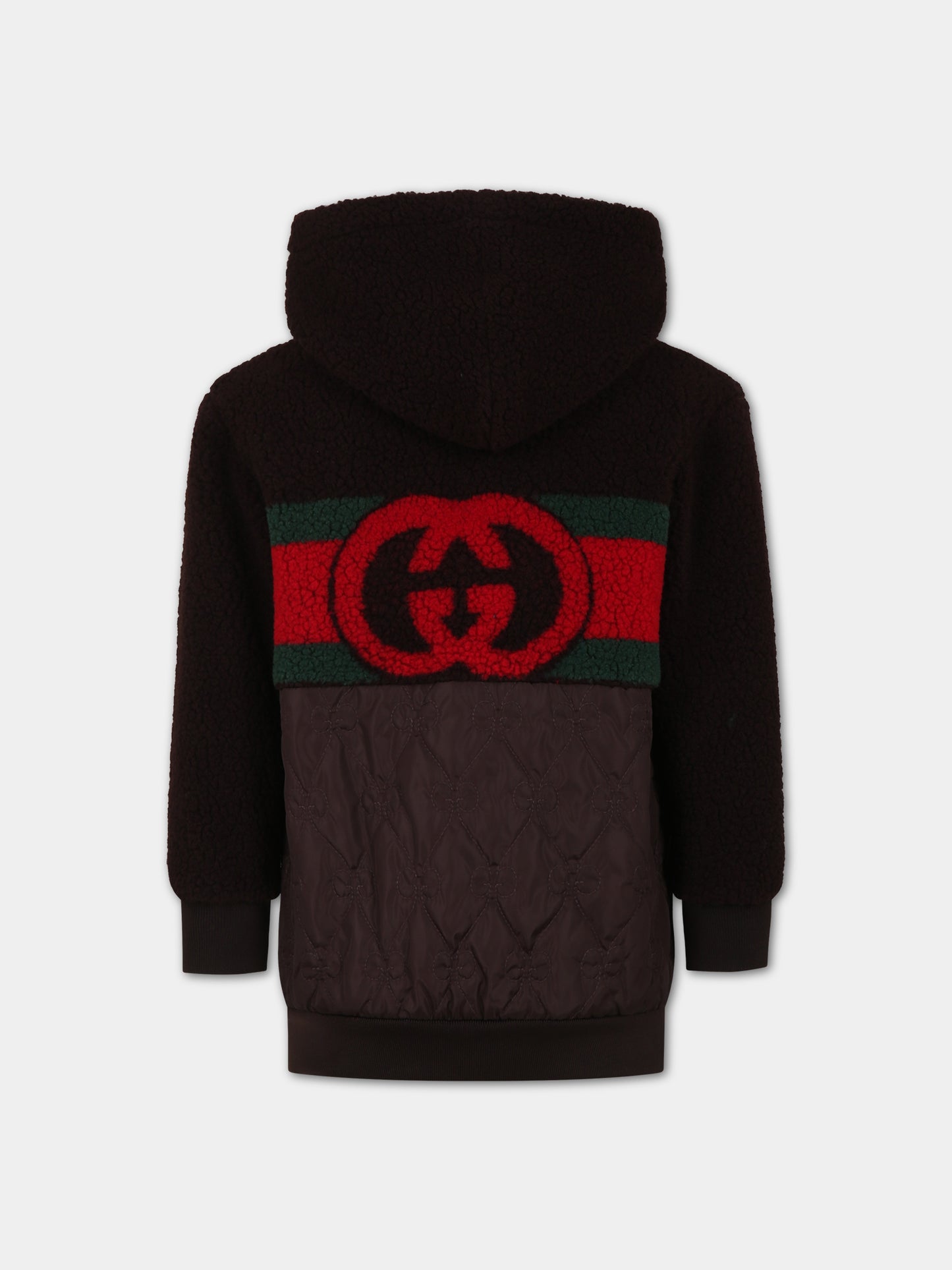 Ecopelliccia marrone per bambini con incrocio GG,Gucci Kids,737419 XJFKO 2387