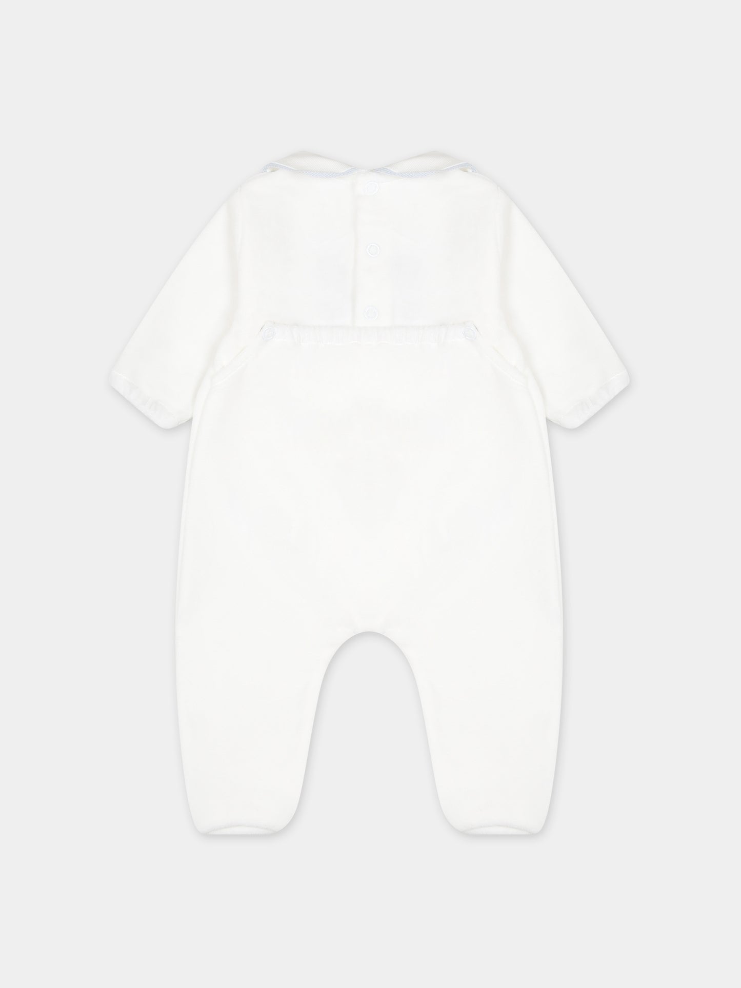 Tutina bianca per neonato con ricamo,Little Bear,7040 LATTE/CIELO
